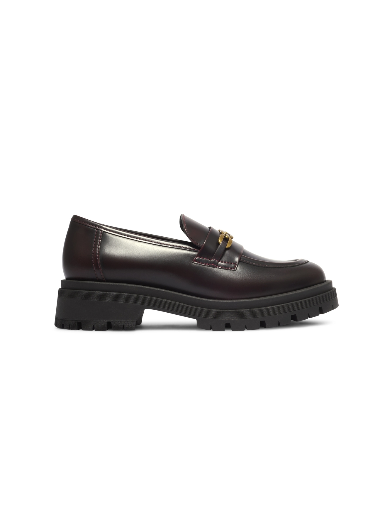 Women's burgundy leather loafers BUTYD-1190-4E(Z26), side view of the product on a white background.