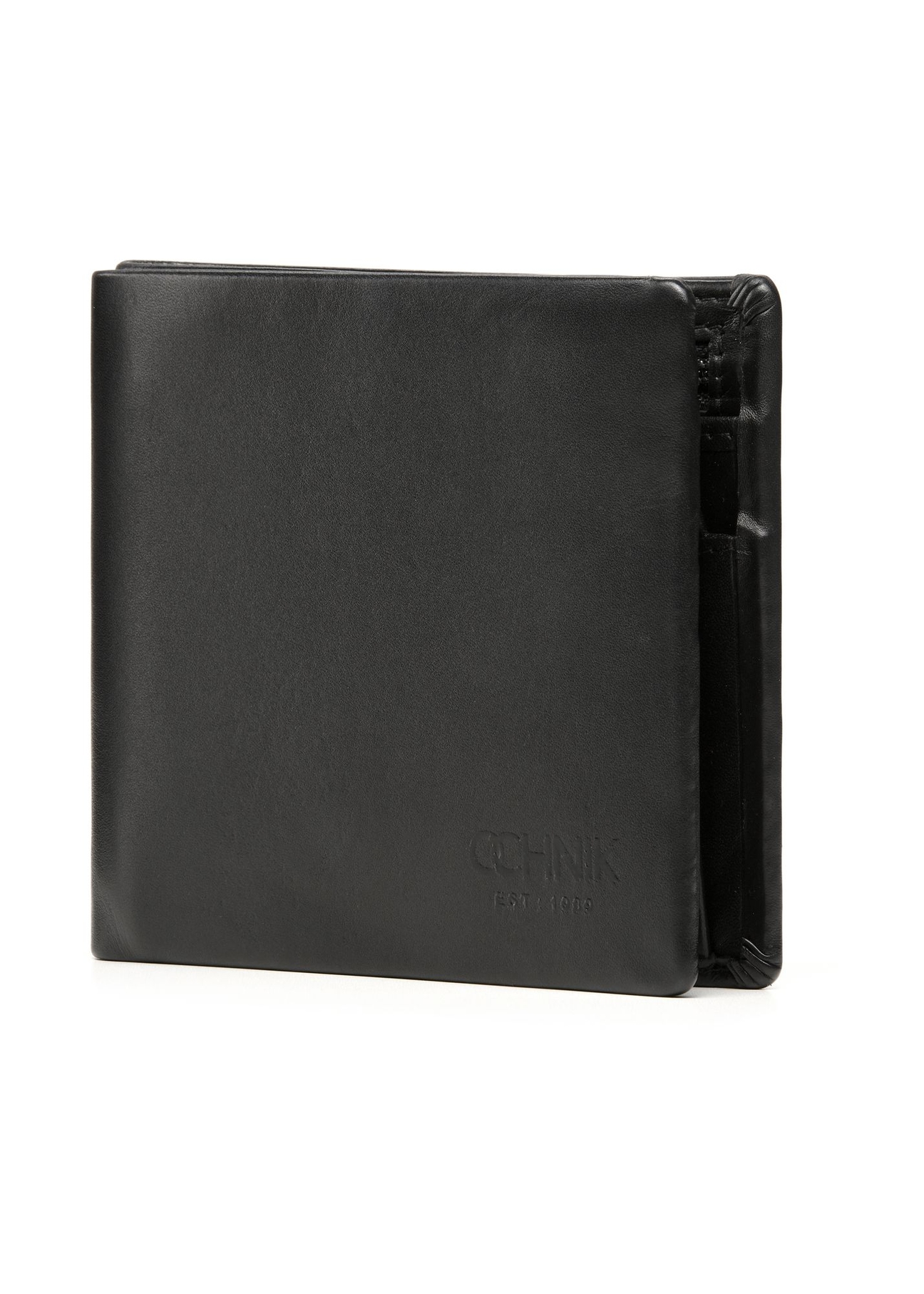 Black men's leather wallet PORMS-0659-99(Z25) - diagonal product view on white background.