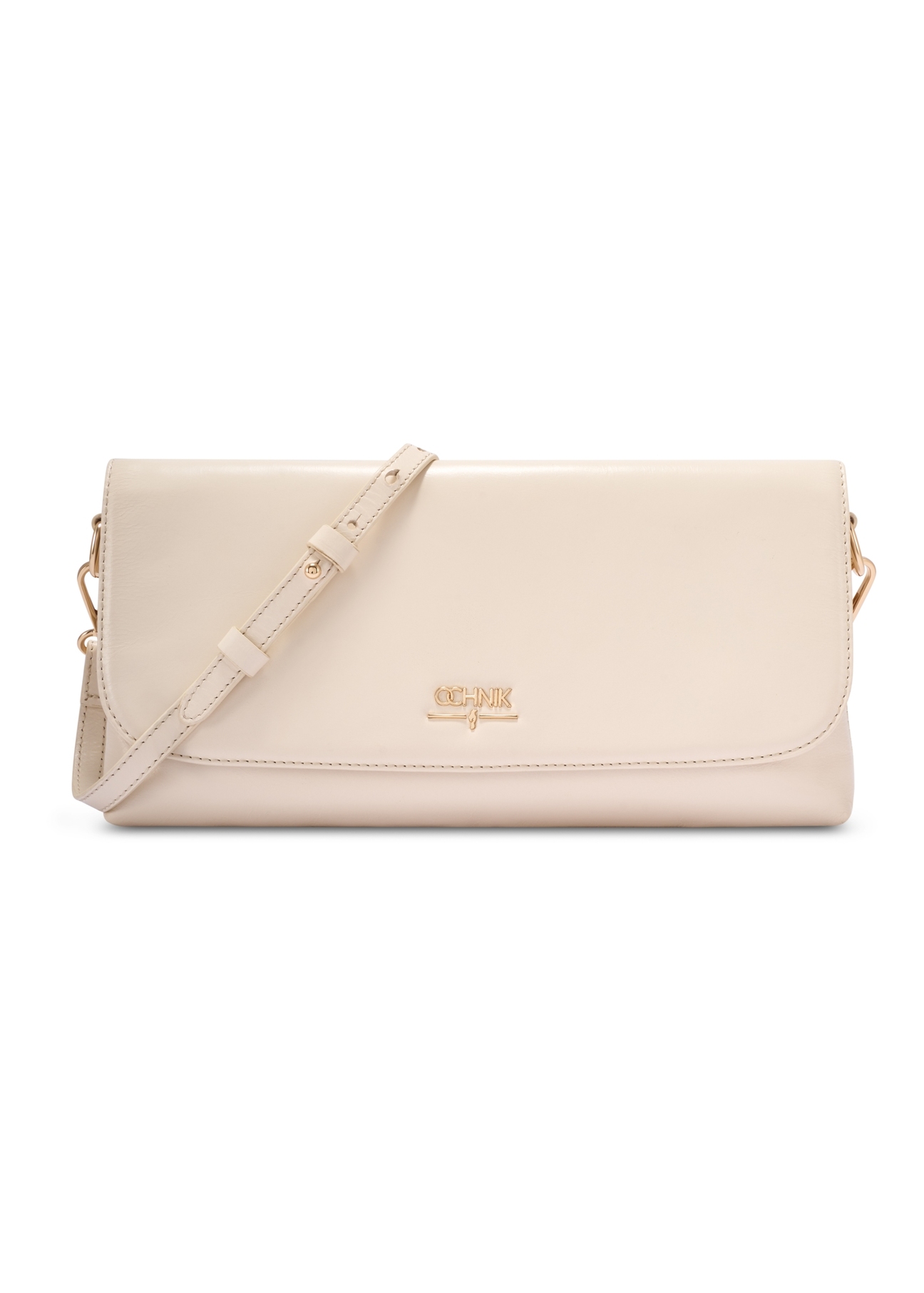 Cream leather clutch bag TORES-1271-0B(W26) - front product view, on white background.