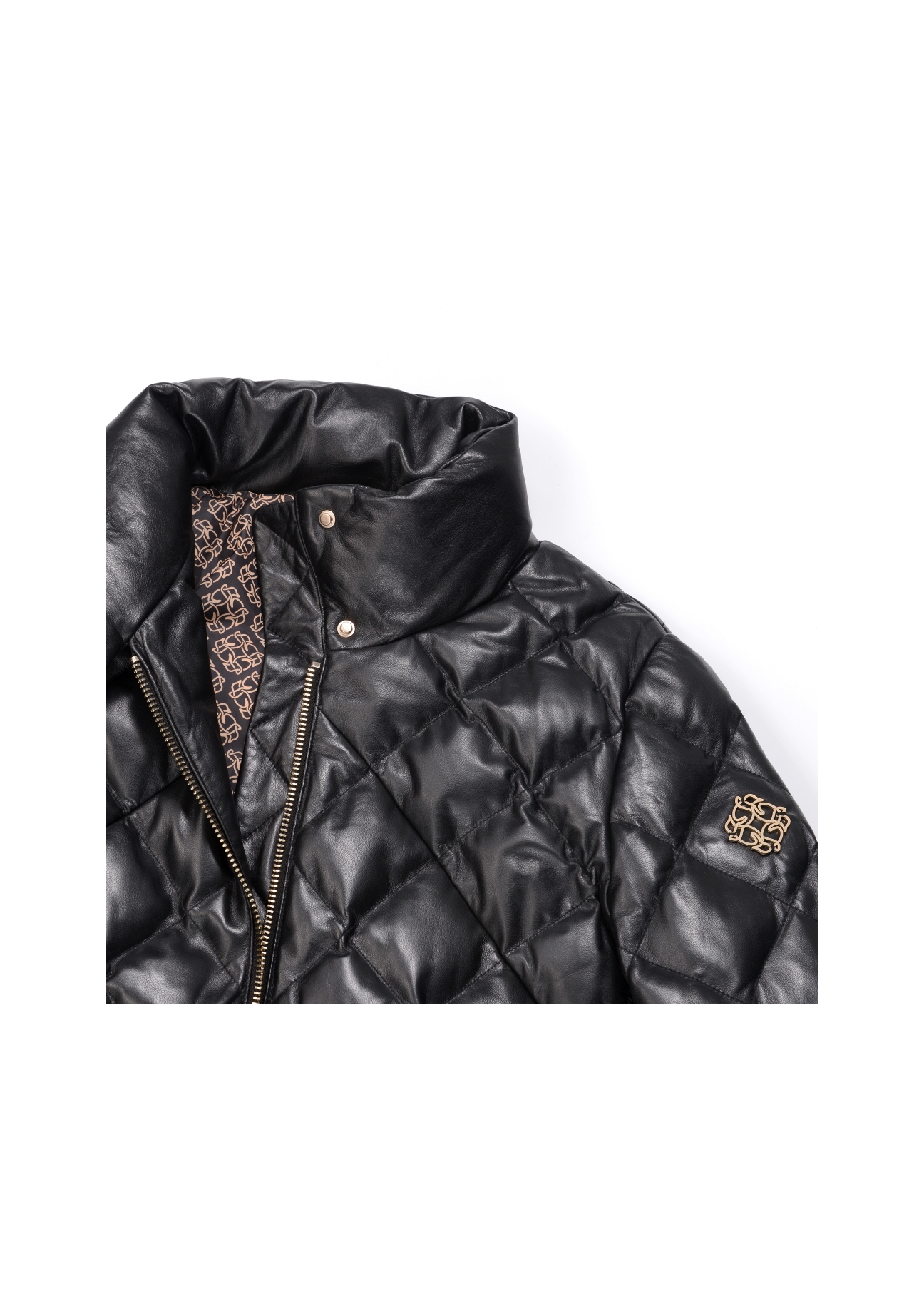 Women's leather jacket with high collar KURDS-0335-5339(Z21)-05