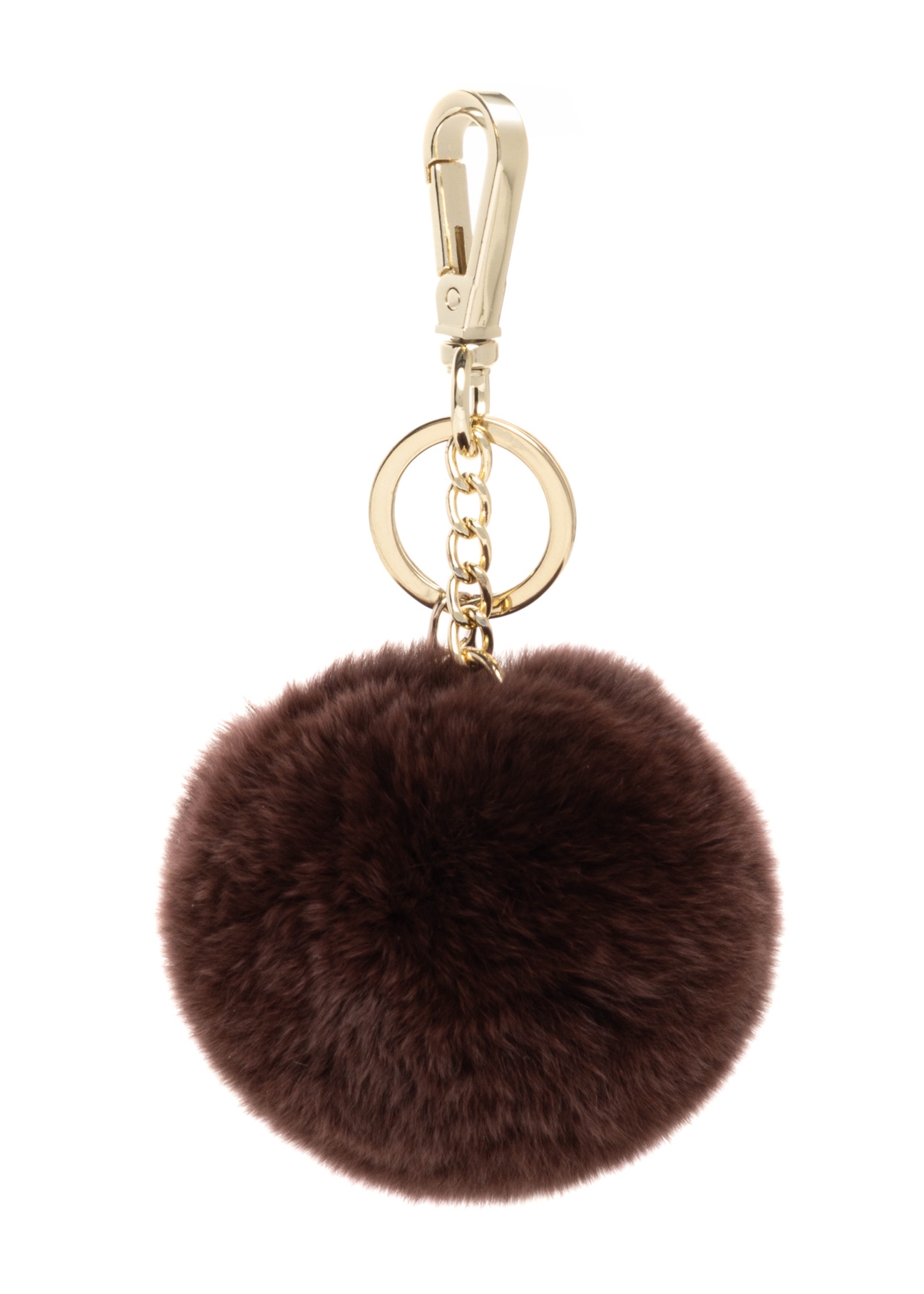 Brown pompom keychain BRELOK-117A-1H(Z26), front product view on white background.