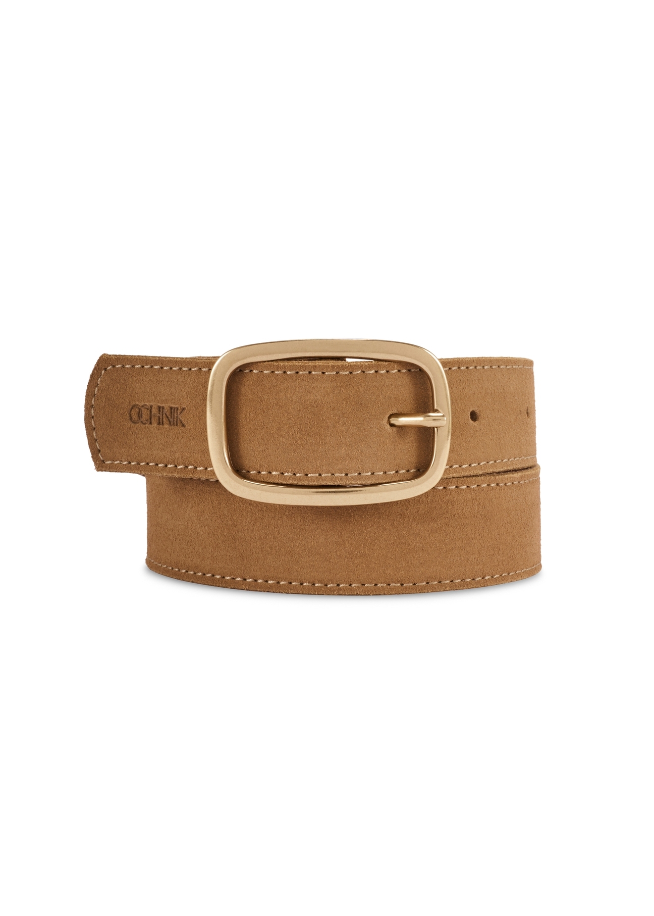 Beige leather women's belt PASDS-0339-1B(W26), product view from the front on a white background.