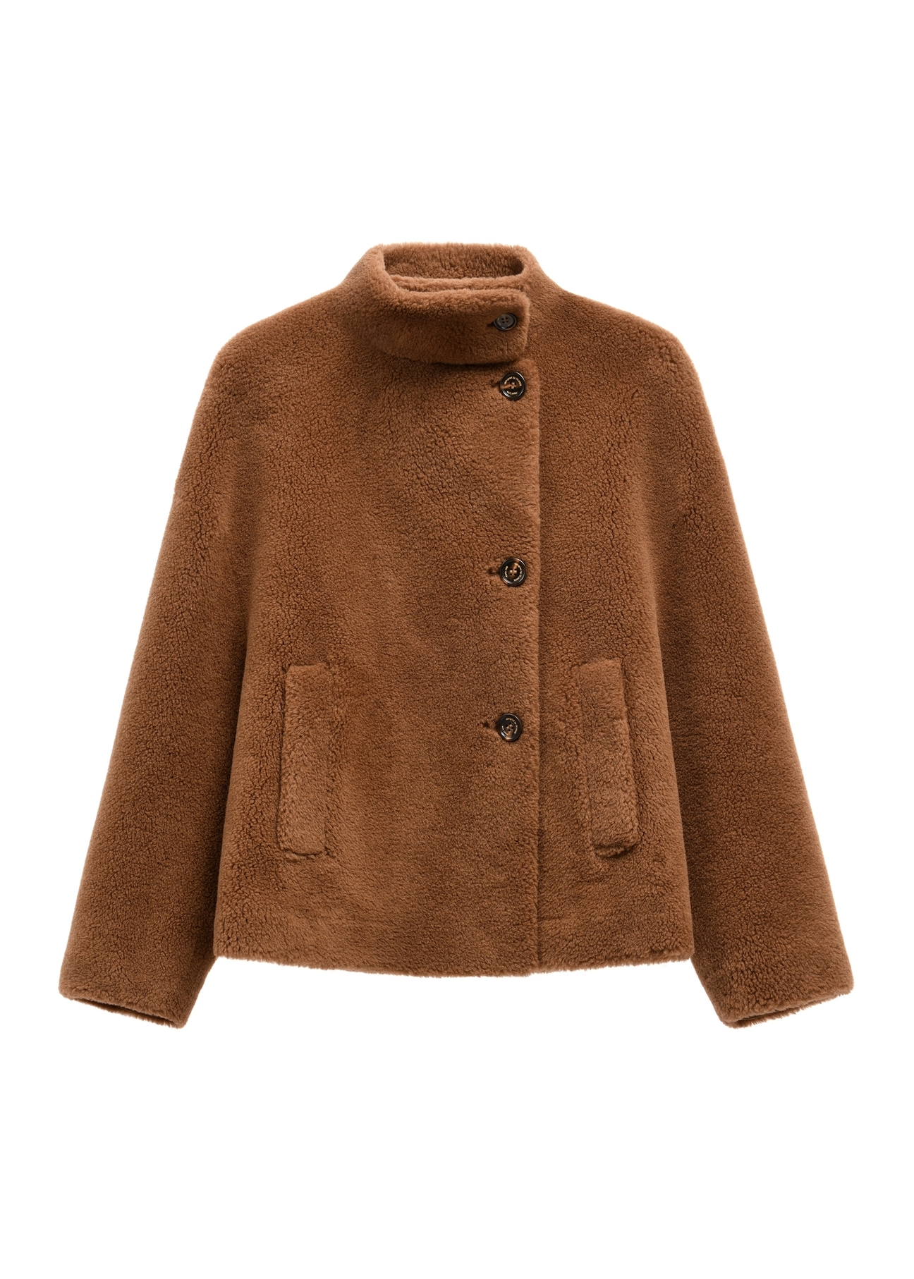 Brown women's wool fur coat FUTDW-0033-1D(Z26), front product view on white background.