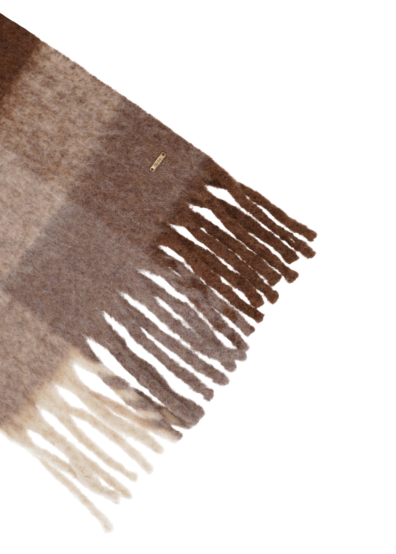 Brown women's scarf with wool SZADT-0234-1L(Z26), close-up of the product detail on a white background.