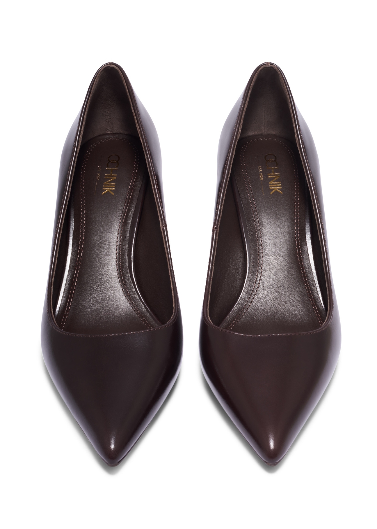 Women's brown leather pumps BUTYD-1031A-1H(Z26), front product view on white background.
