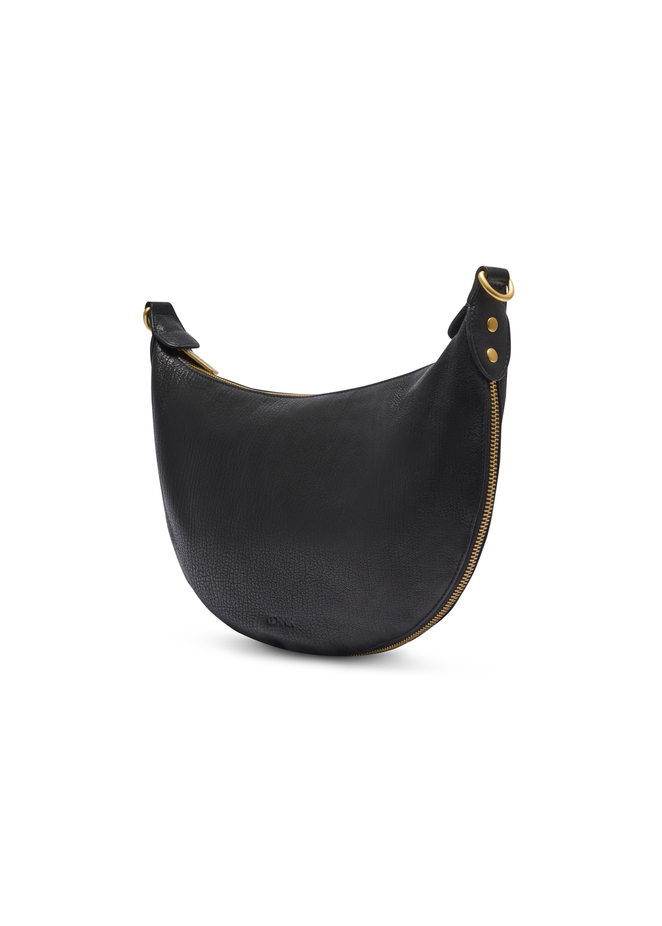 Black leather semi-circular women's handbag TORES-1336-9I(Z26), diagonal product view on a white background.