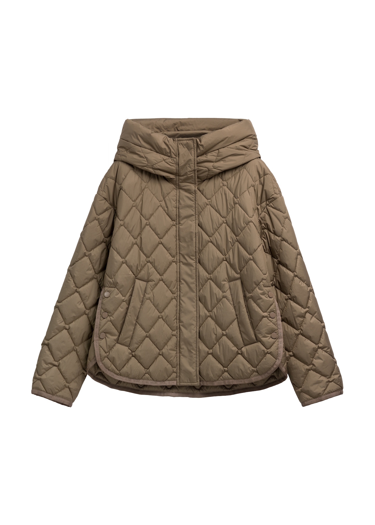 Women's quilted jacket in cool beige color KURDT-0588-1K(Z26) - front product view, on a white background.