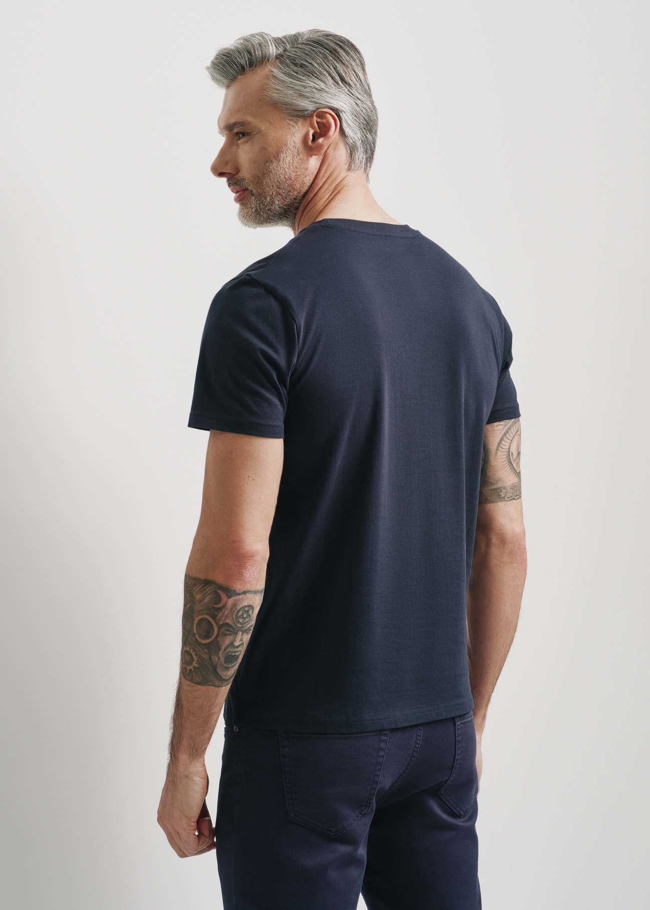 Navy blue T-shirt with colorful print for men TSHMT-0105-69(W24)-02