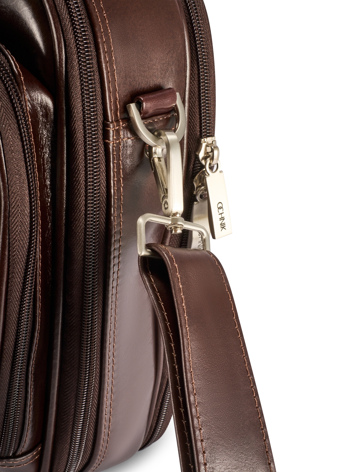 Brown leather men's laptop bag TORMS-0482-89(Z25), close-up of product detail, view on white background.