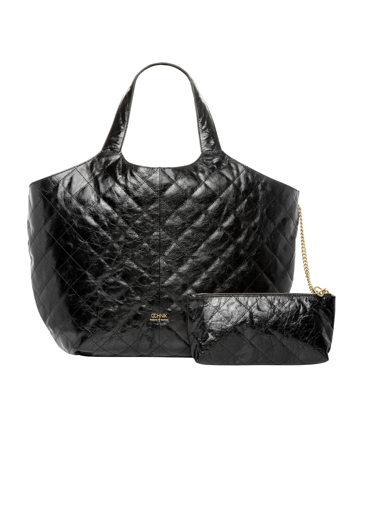 Large quilted leather women's handbag TORES-1306-99(W26), product view with cosmetic bag on white background.
