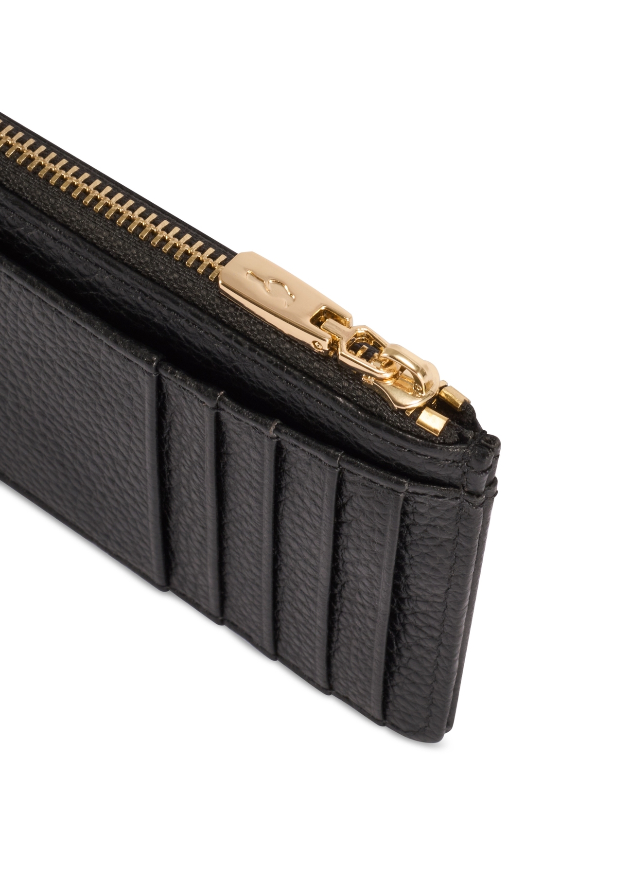 Black small leather women's wallet PORES-0978R-9I(W26), close-up of the product detail on a white background.