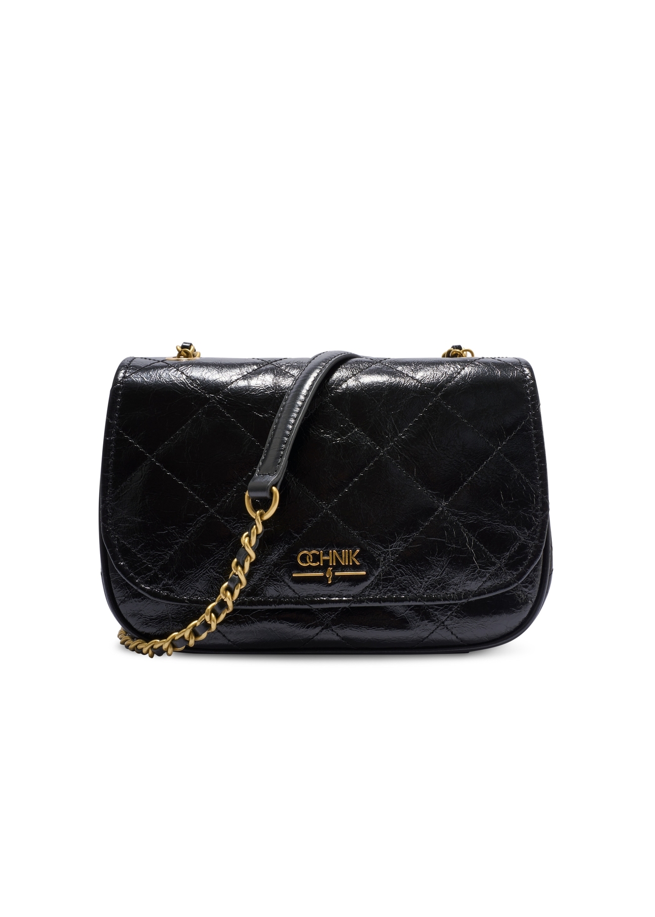 Black patent leather women's handbag TORES-1297-99(W26), product view from the front on a white background.