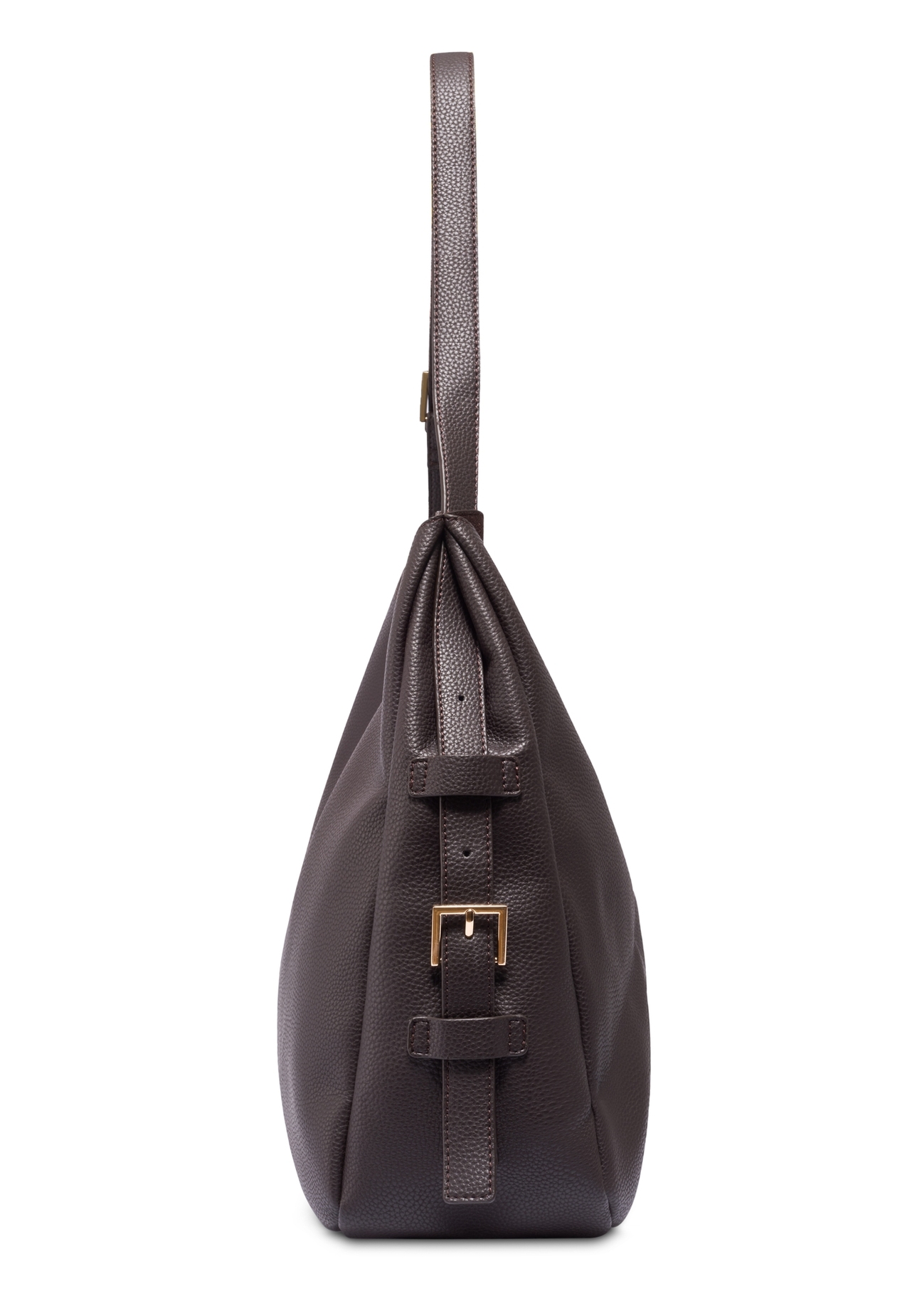 Brown shoulder shopper bag TOREC-1366-1I(Z26), side view of the product on a white background.