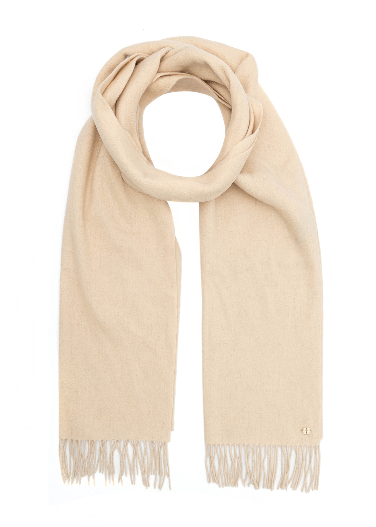 Women's woolen beige scarf SZADT-0092-81(Z25), front product view on white background.