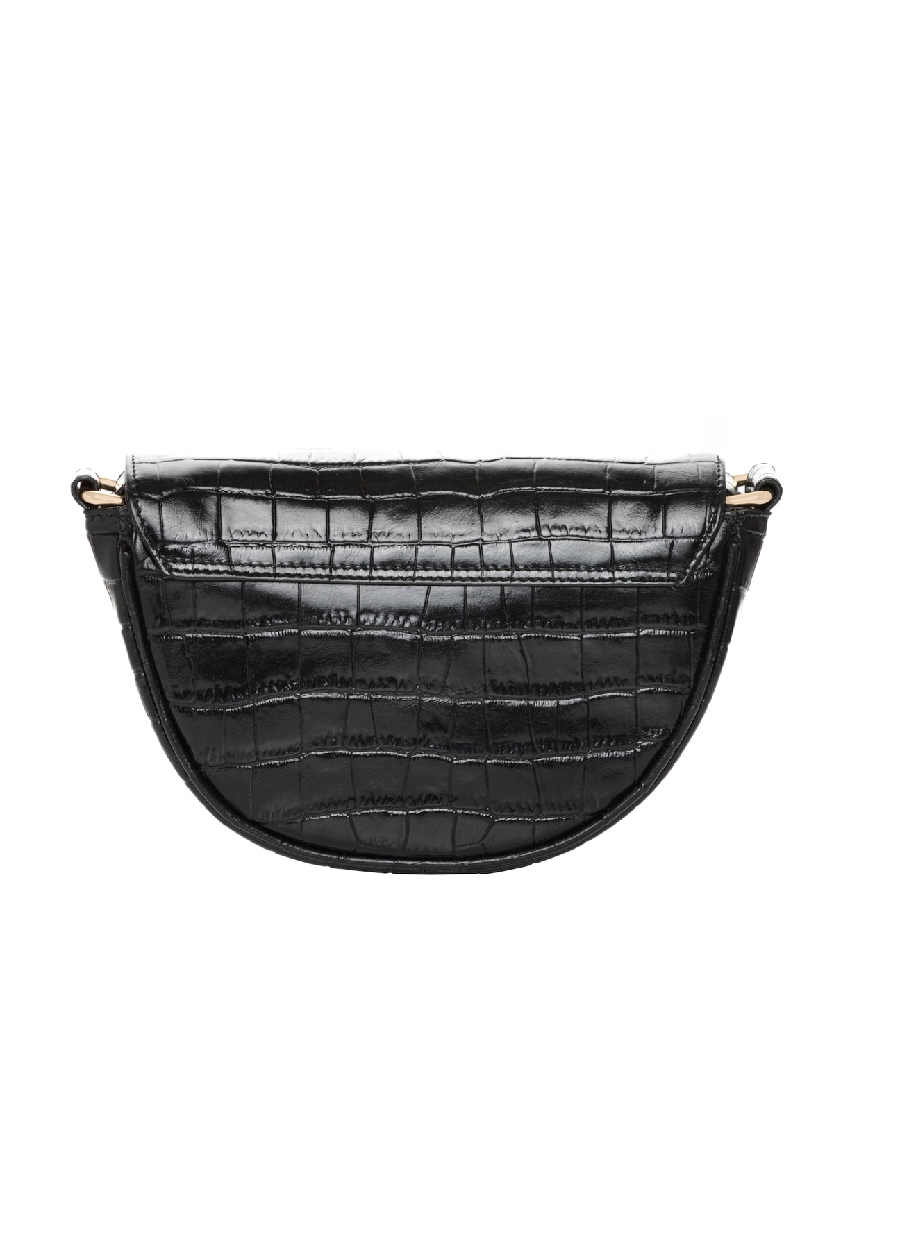 Black semi-circular croco women's handbag TORES-1328-9G(Z26), back view of the product on a white background.