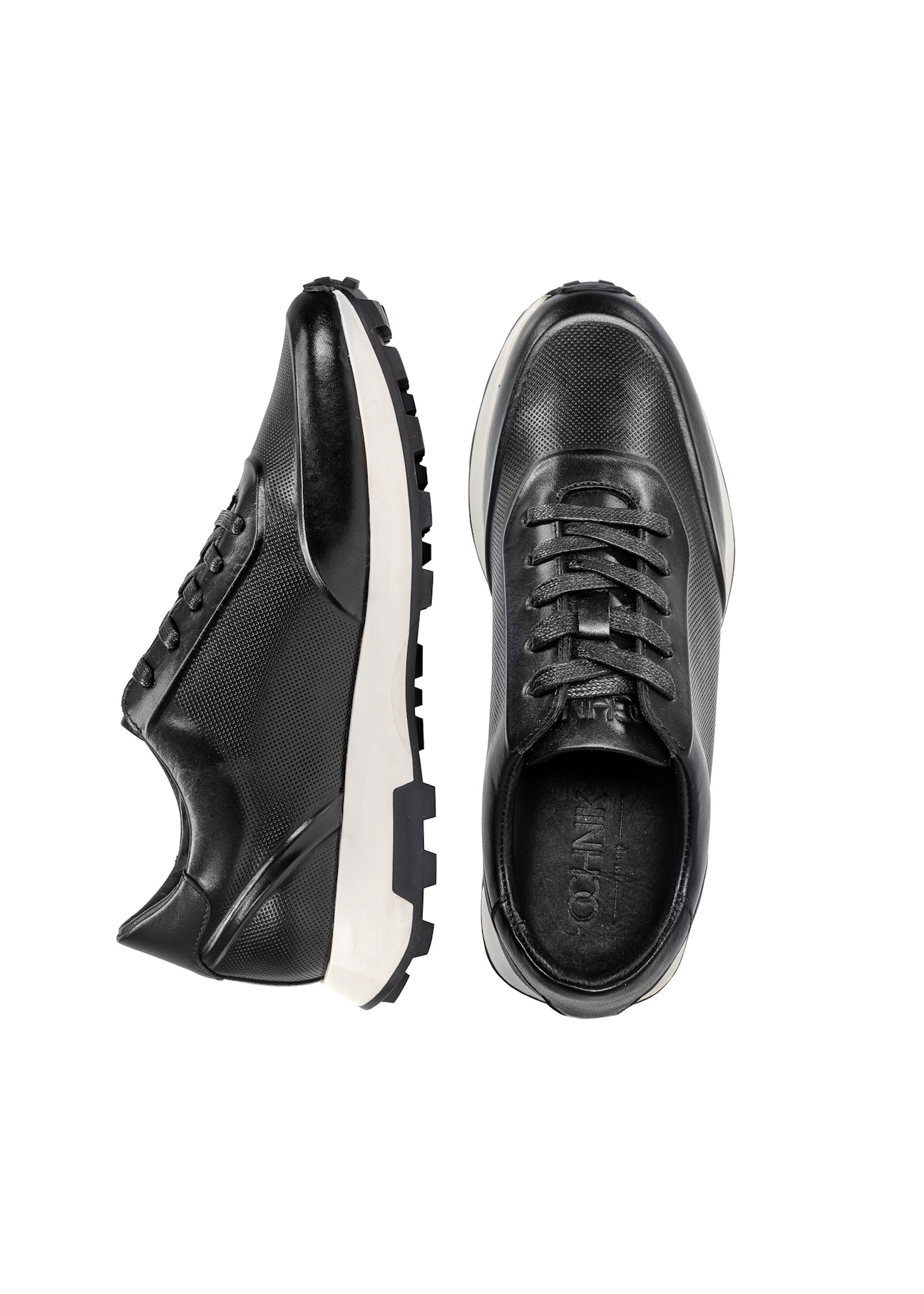 Black leather men's sneakers BUTYM-0493-99(W25)-06