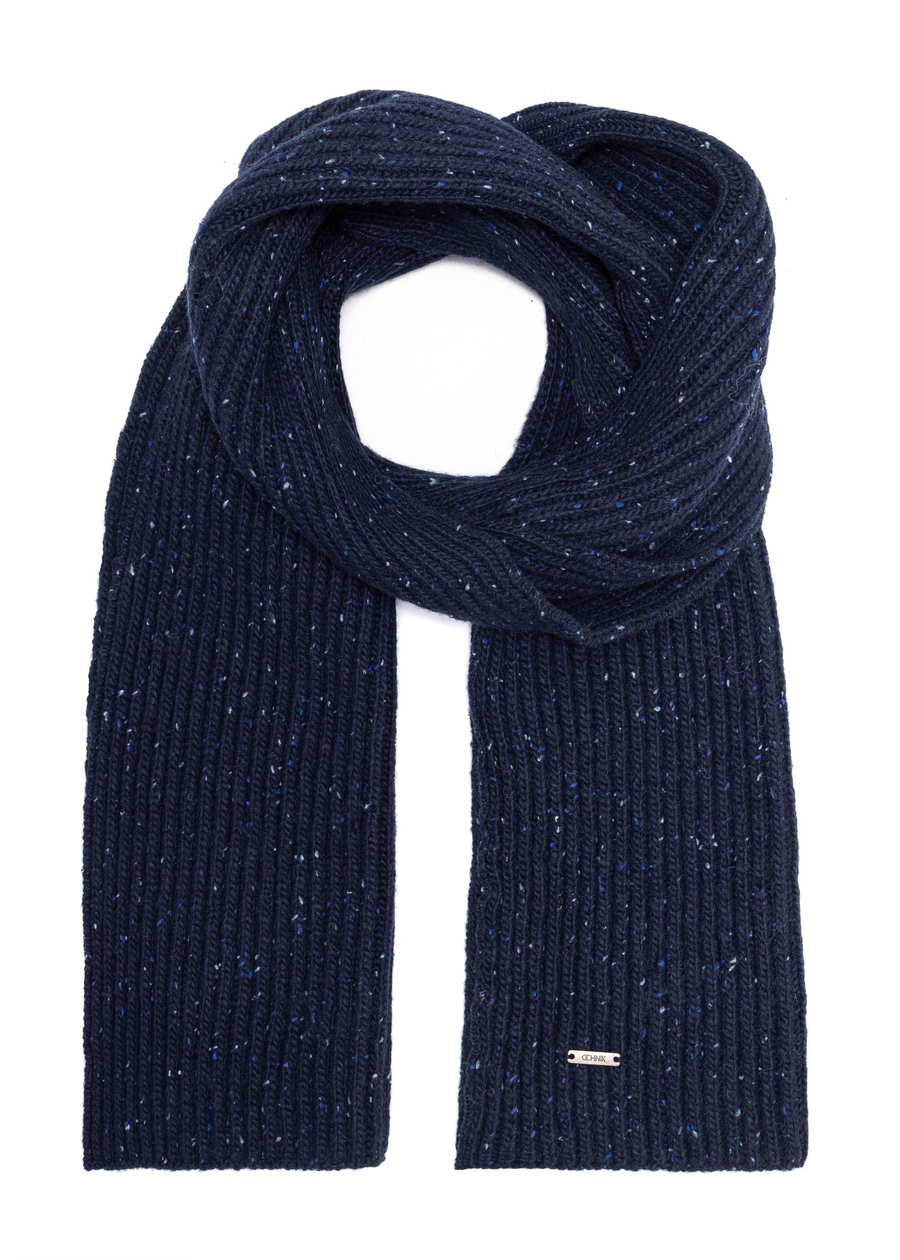 Navy blue wool men's scarf SZAMT-0086-69(Z25) - front product view on white background.