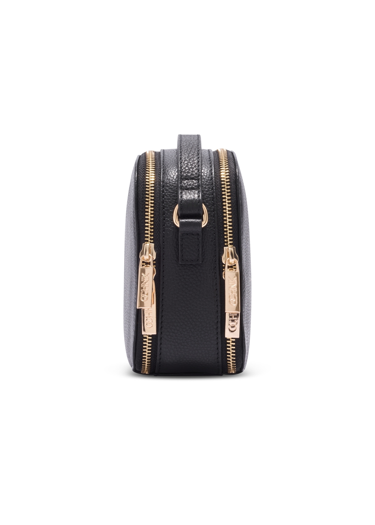 Leather two-compartment women's handbag in black color TORES-1428-9I(Z26), side view of the product on a white background.