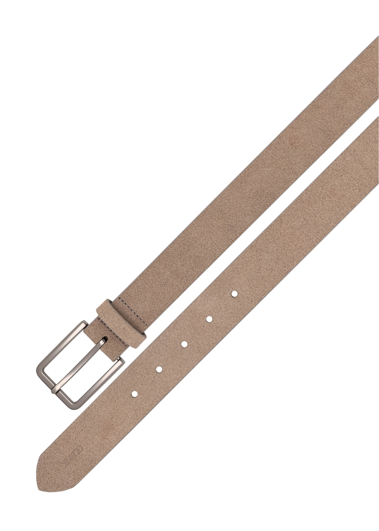 Men's beige suede belt PASMS-0275-1K(W26) - product view from above, on a white background.
