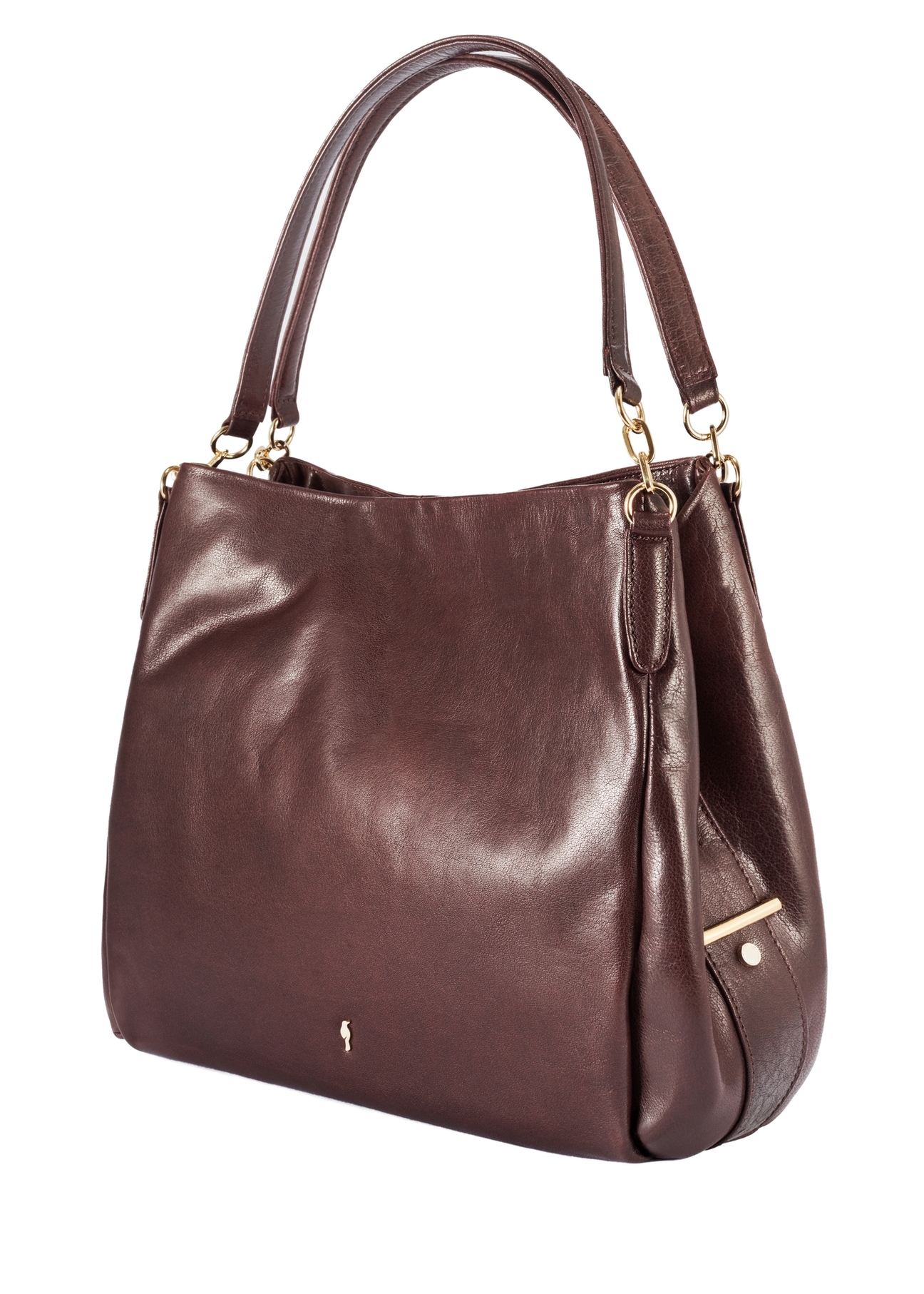 Brown leather women's shopper handbag TORES-0636D-89(Z25), diagonal product view on white background.