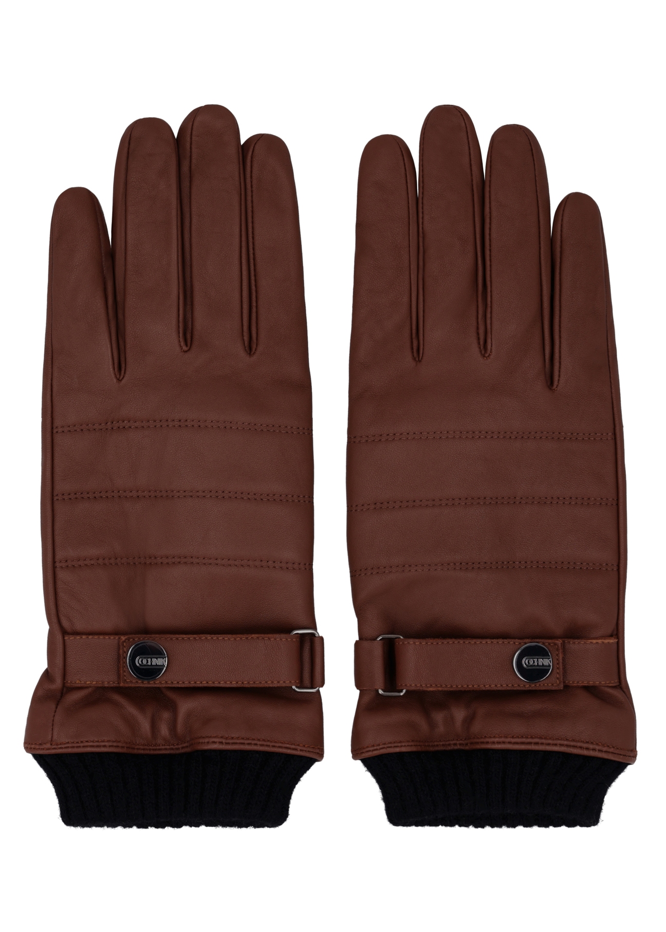 Men's camel leather gloves with wool lining REKMS-0091-1D(Z26), front view of the product on a white background.