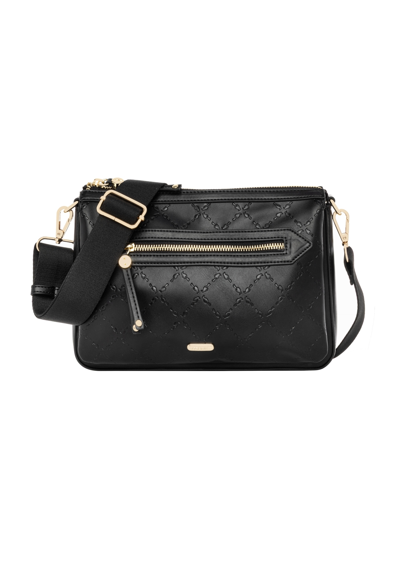Black women's handbag with monogram TOREC-1293-9P(Z26), product view from the front on a white background.