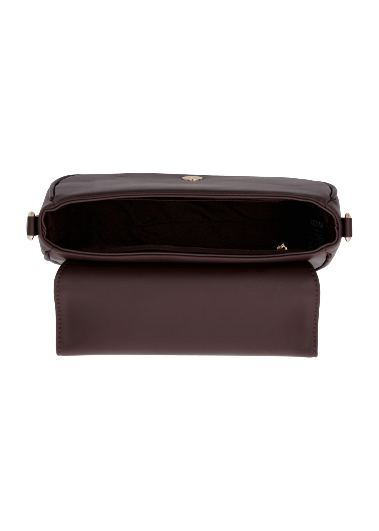 Small brown women's messenger bag TOREC-1289-1I(Z26), top view on a white background.