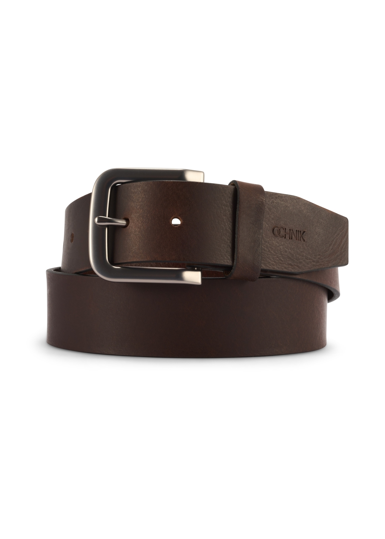 Men's brown leather belt PASMS-0271-89(Z25), product view from the front on a white background.