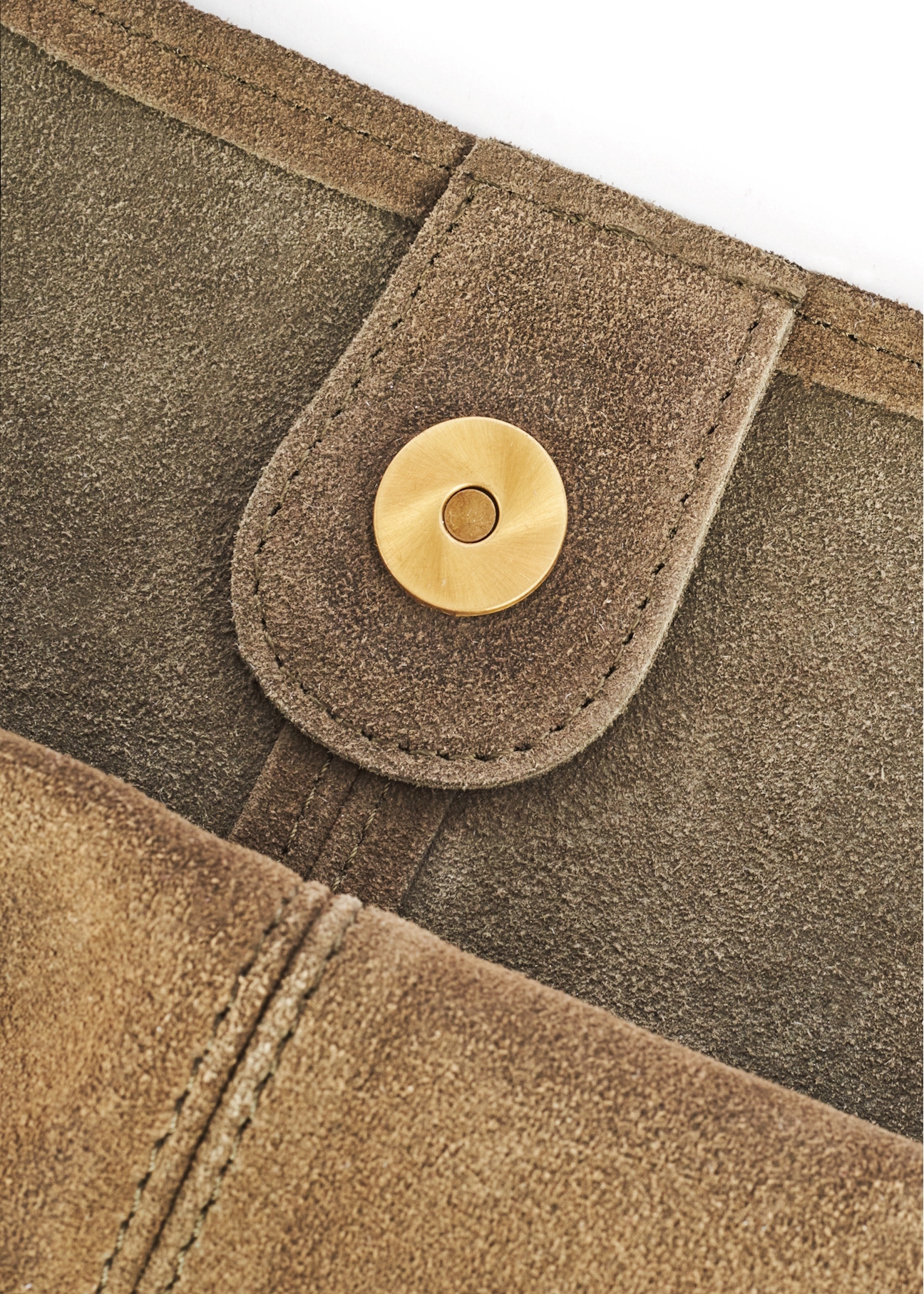 Women's suede shopper bag khaki TORES-1177-57(Z25), close-up of the product detail on a white background.