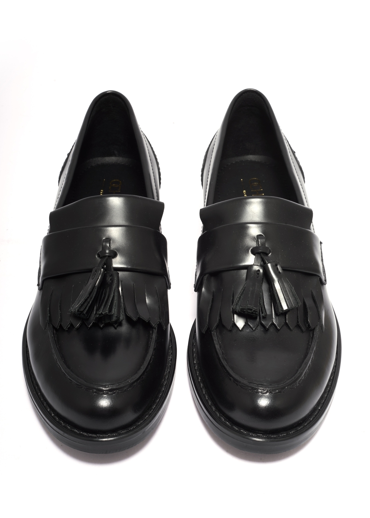 Women's leather moccasins with tassel BUTYD-1295-9F(Z26), front product view on white background.