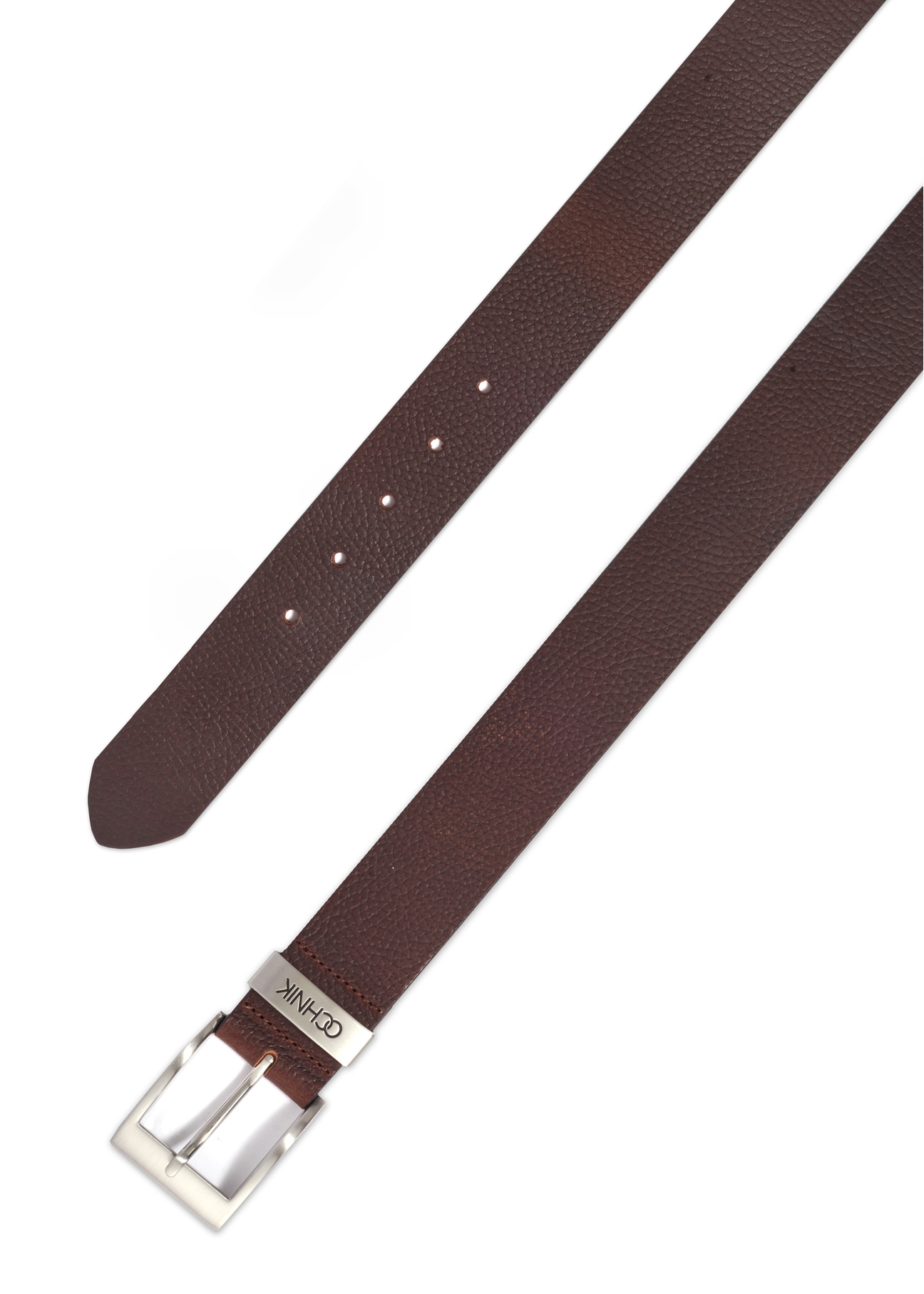 Men's brown leather belt PASMS-0127-1H(Z26), top view of the product on a white background.