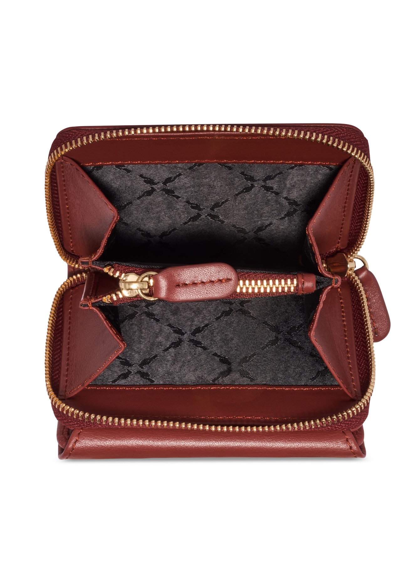 Small women's leather wallet in red color PORES-1025-3D(Z26), product view inside on white background.