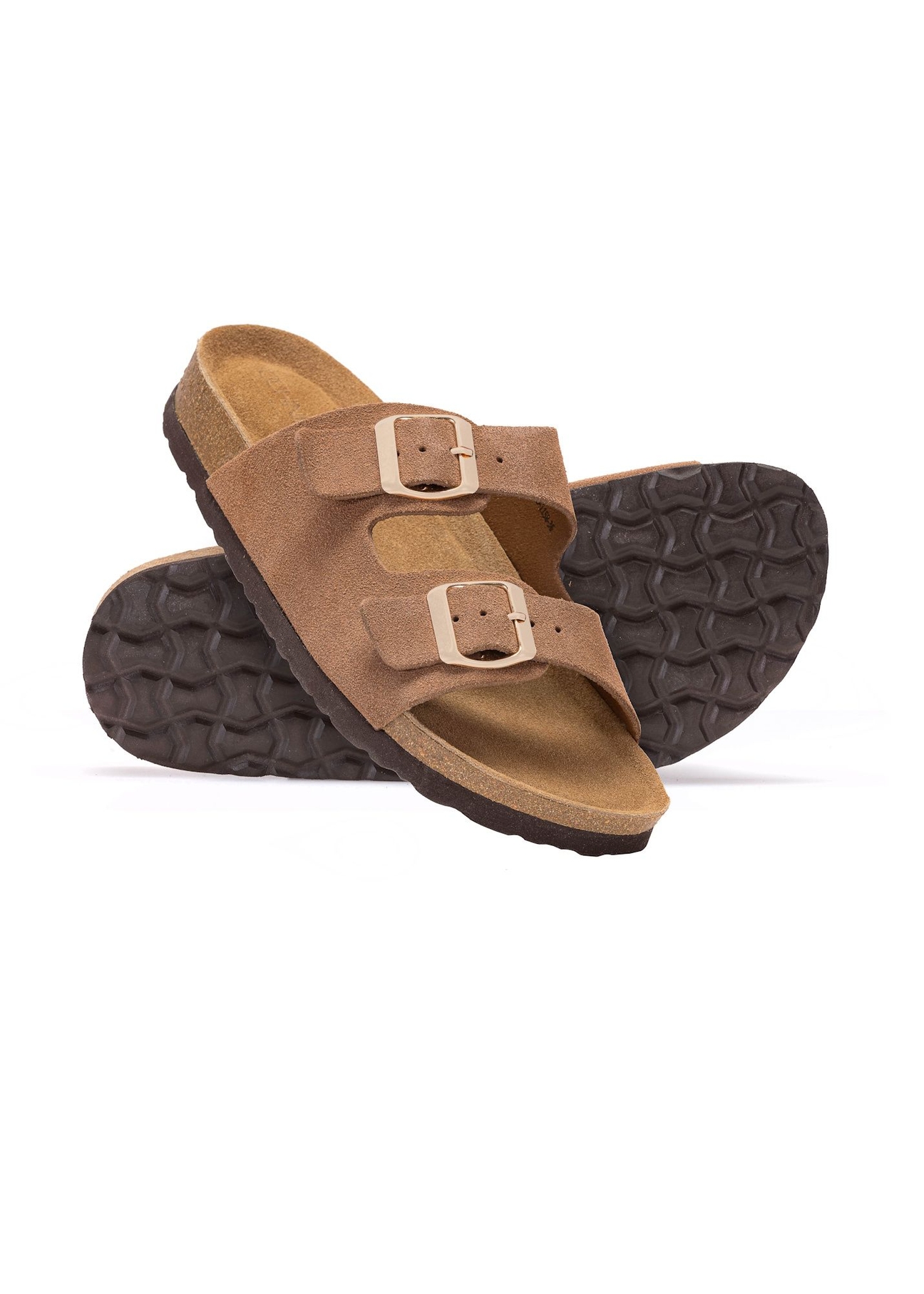 Women's leather mules in camel color BUTYD-1158-1D(W26), diagonal product view on a white background.