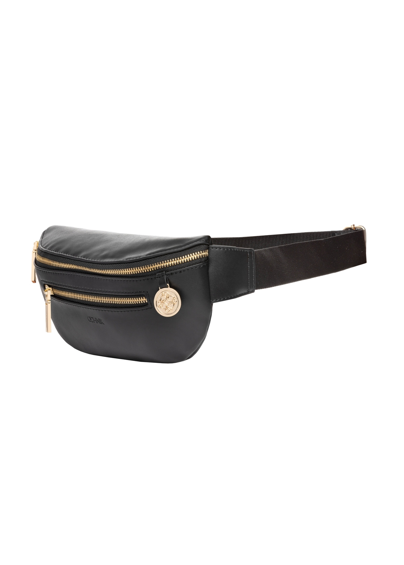 Black women's waist bag TOREC-1338-99(Z26) - diagonal view of the product, on a white background.