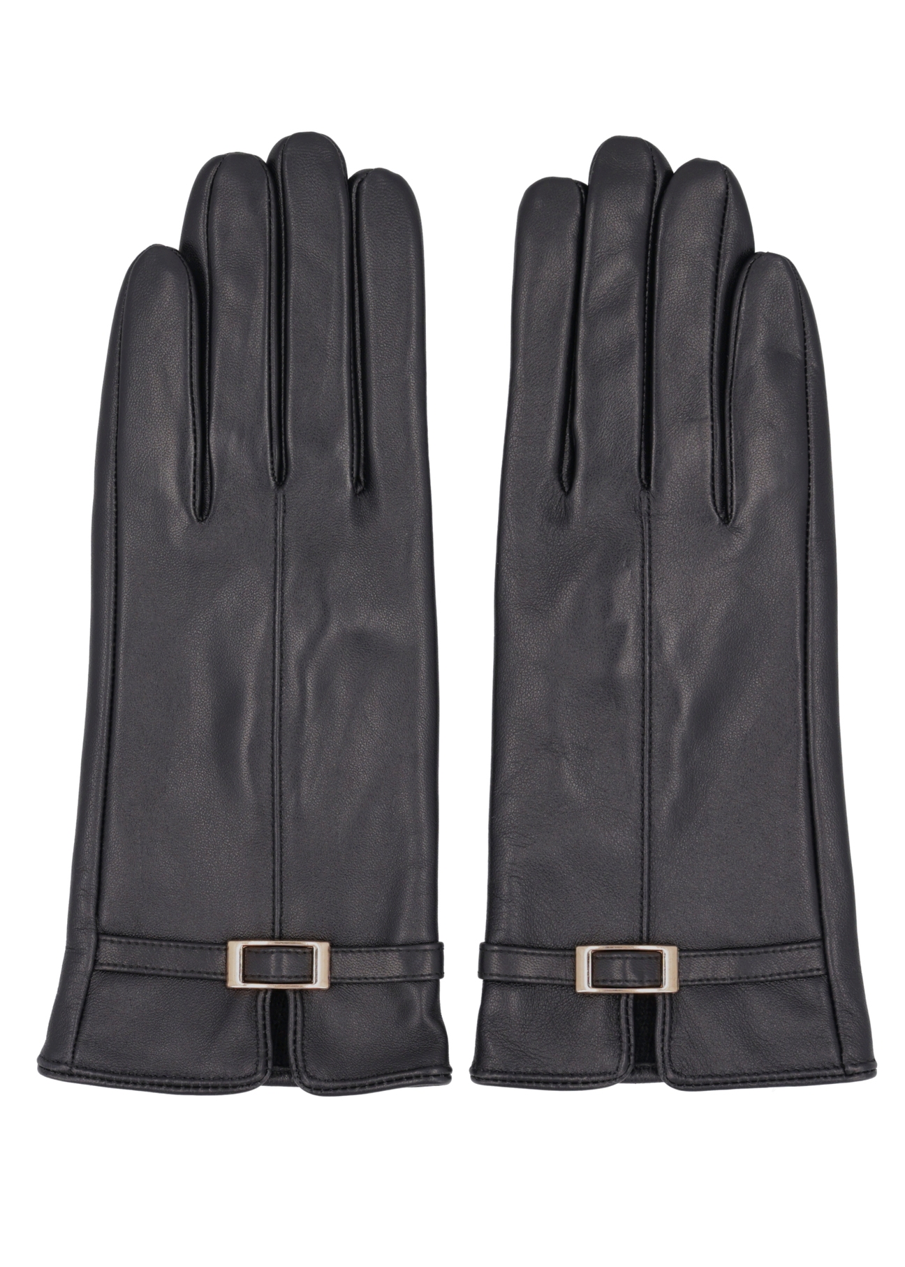 Women's black leather gloves REKDS-0109-99(Z26), front product view on white background.