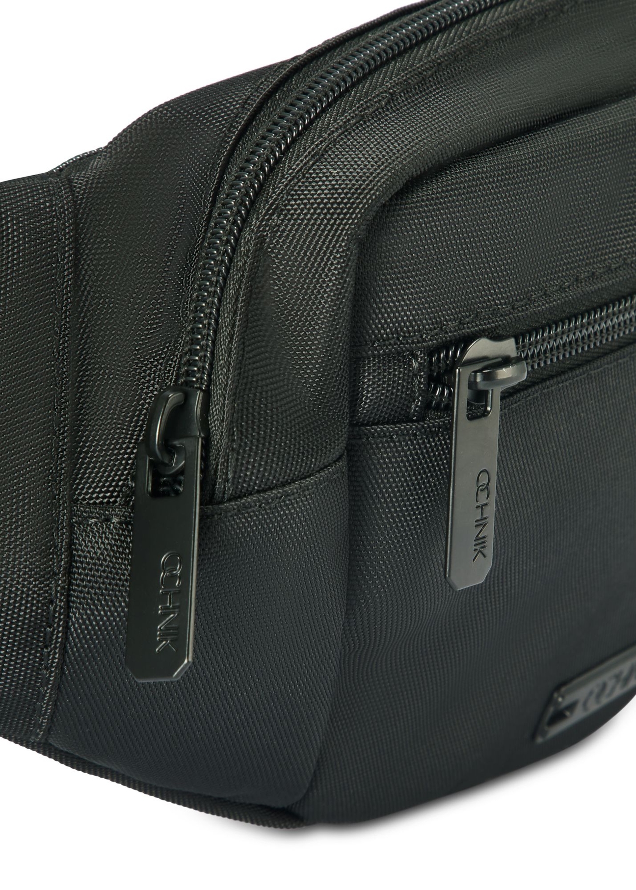 Black men's waist bag TORMN-0365-99(Z25) - close-up of the detail on a white background.