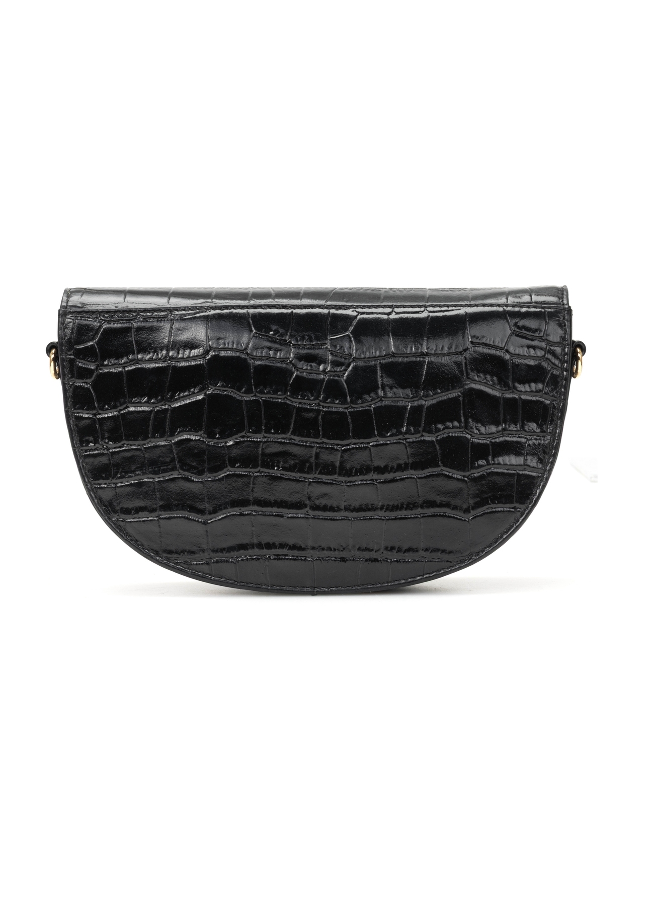 Black leather semi-circular croco messenger bag TORES-1230-9G(W26), product view from the back on a white background.