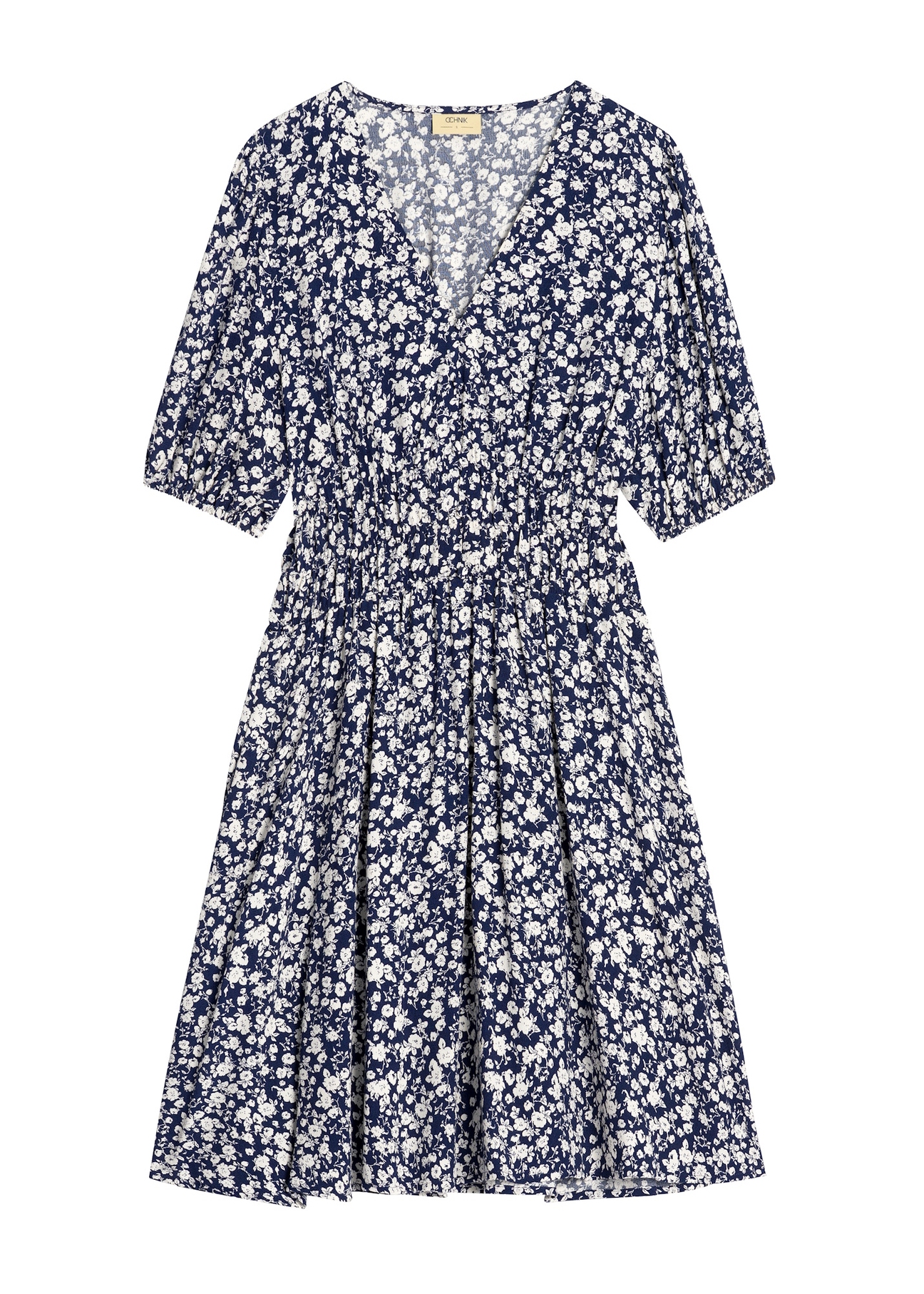 Short floral dress SUKDT-0226-7P(W26), front product view on white background.