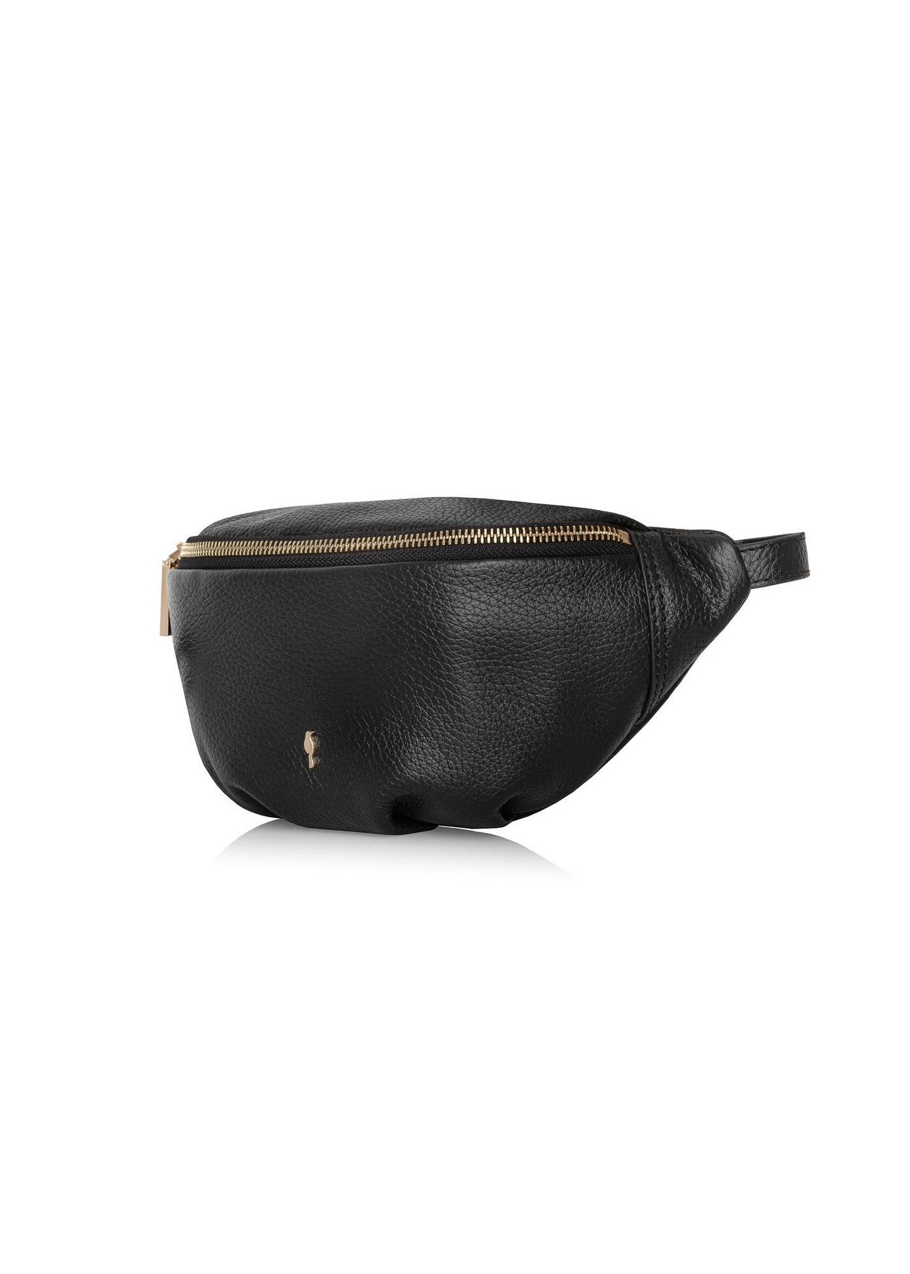 Women's black leather waist bag TORES-0894D-99(Z25) - diagonal view of the product on a white background.