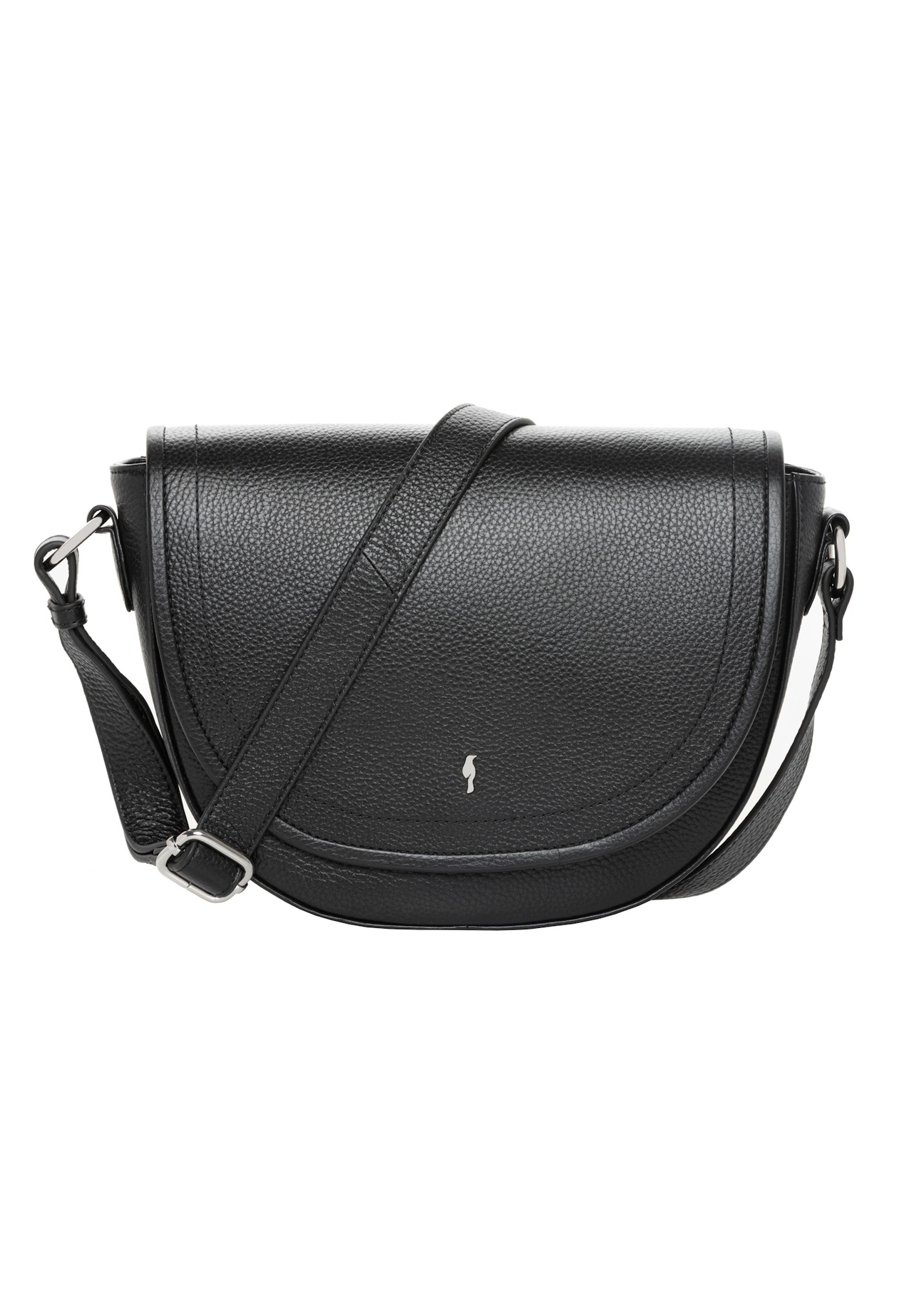Women's black leather messenger bag TORES-1346-9I(Z26), front product view on white background.