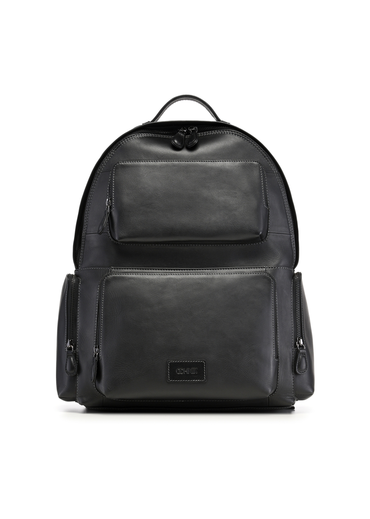 Men's black leather backpack TORMS-0526-99(Z26) - front product view, on white background.