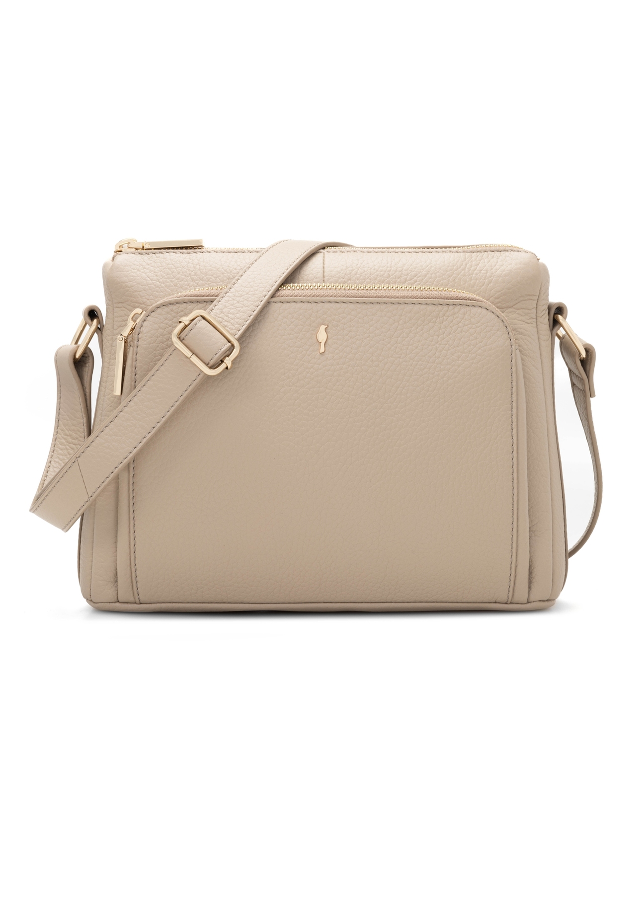 Beige leather women's shoulder bag TORES-0983E-1B(W26), front product view on white background.
