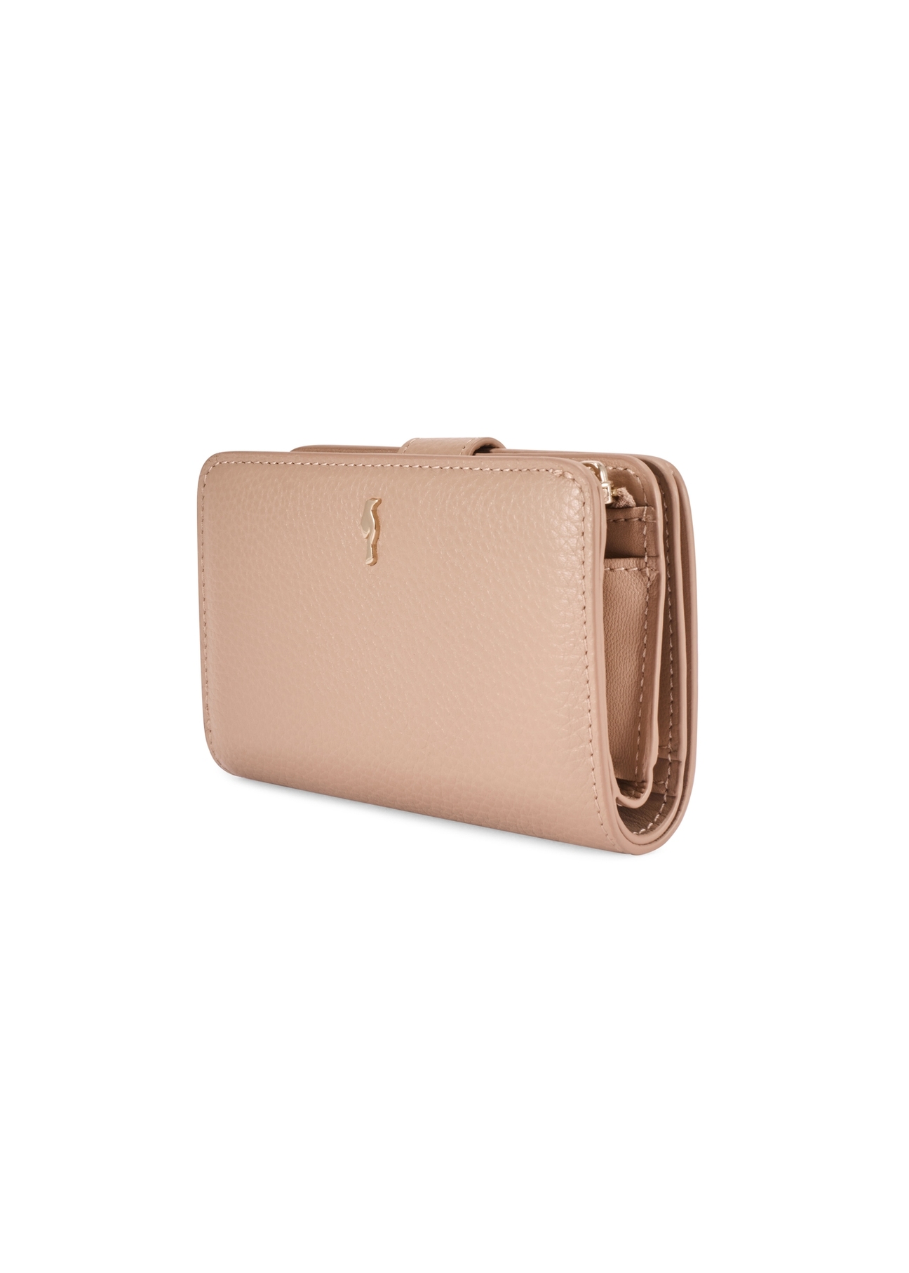 Medium beige leather women's wallet PORES-0896R-1B(W26), diagonal product view on white background.