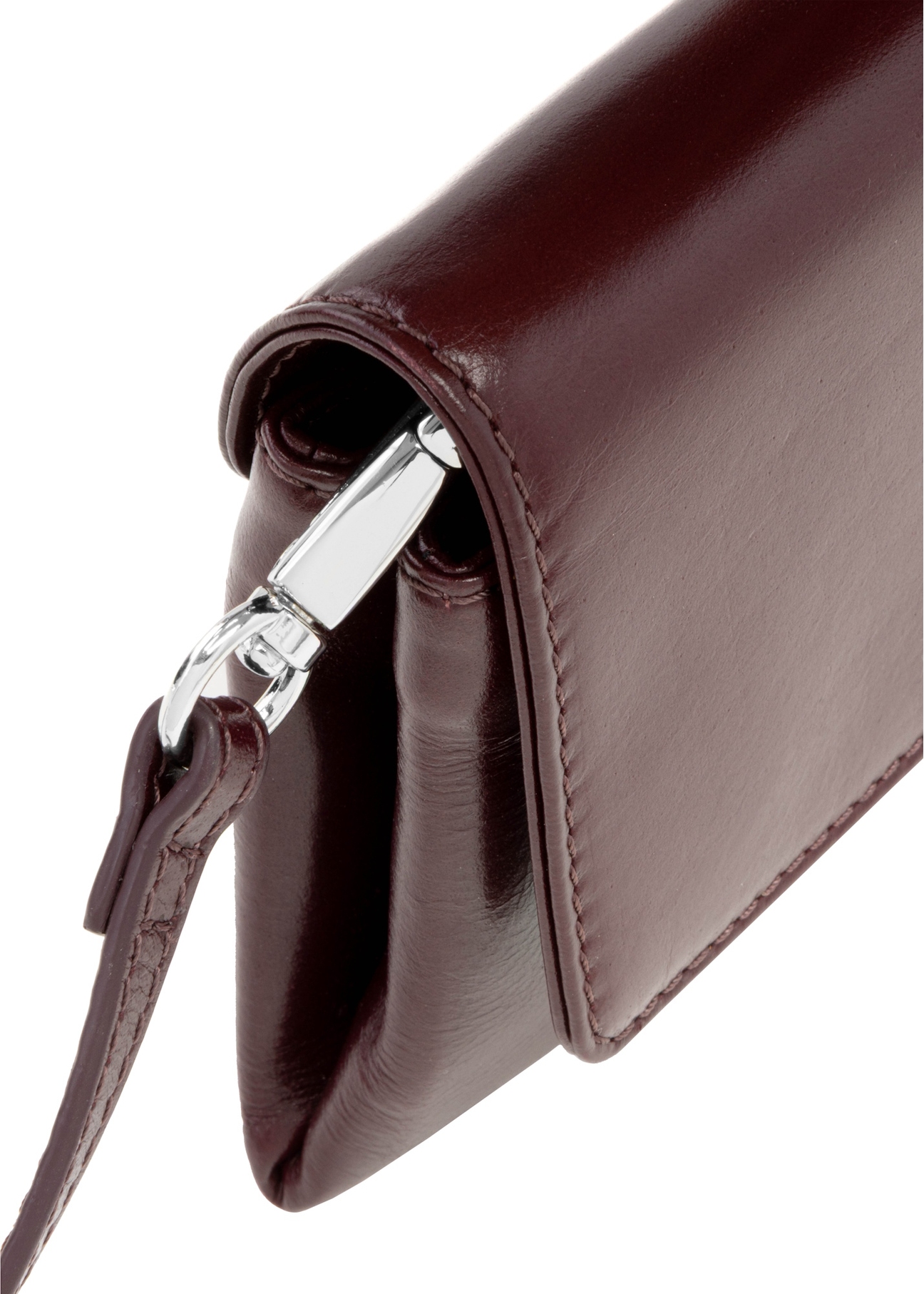 Burgundy small leather clutch bag TORES-1188-49(Z25), close-up of the product detail on a white background.