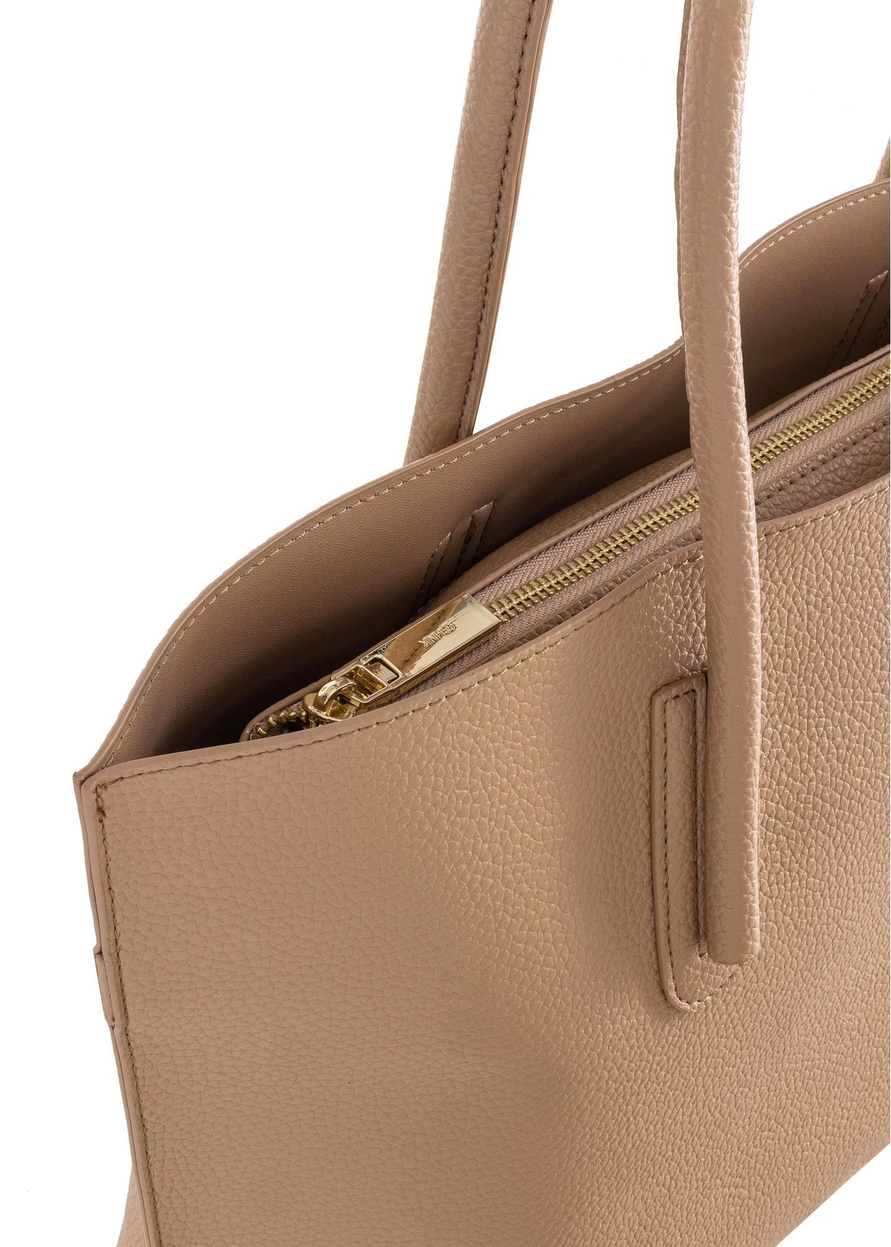 Dark beige women's shopper bag TOREC-0938-1C(W26) - close-up of the detail on a white background.