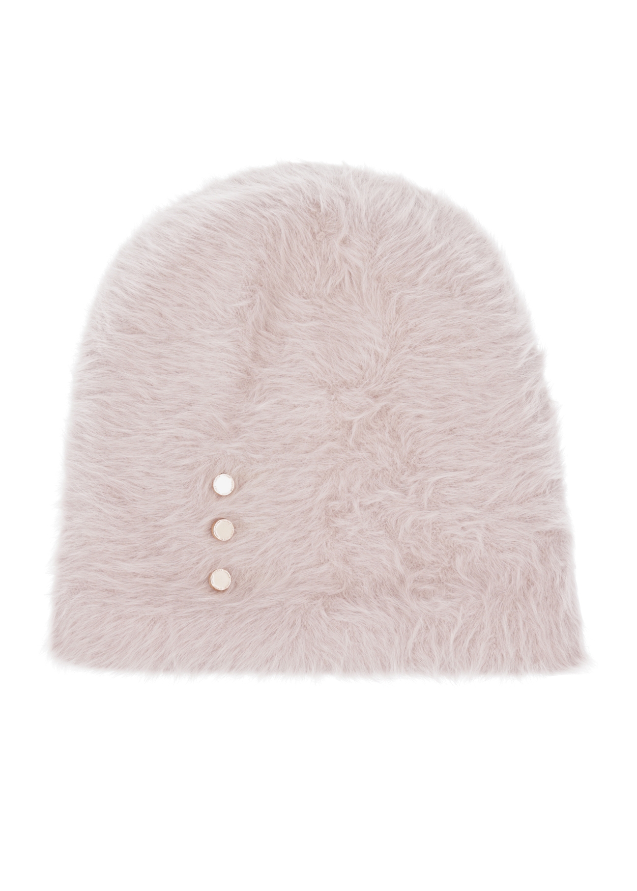 Light beige women's hat with rabbit fur CZADT-0023A-1A(Z26) - front product view, on a white background.