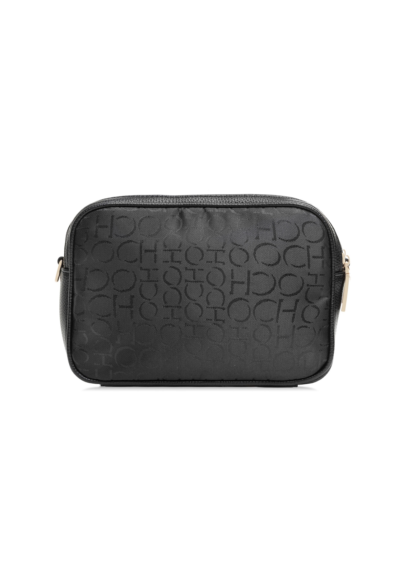 Black women's handbag with monogram TOREN-0277A-99(W25), product view from the back on a white background.