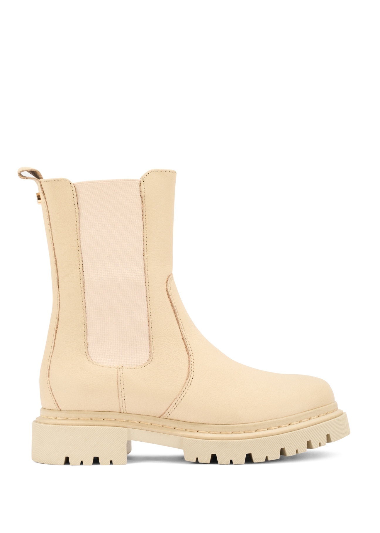 Beige leather women's Chelsea boots BUTYD-1092-81(Z25), product view from the side on a white background.