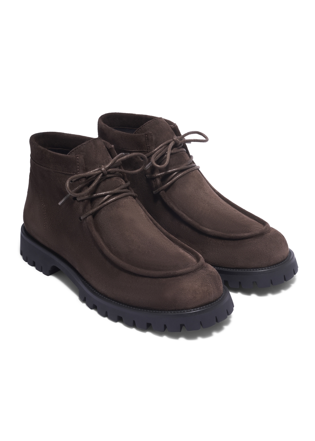 Dark brown suede women's ankle boots BUTYD-1347-1I(Z26), diagonal product view on a white background.