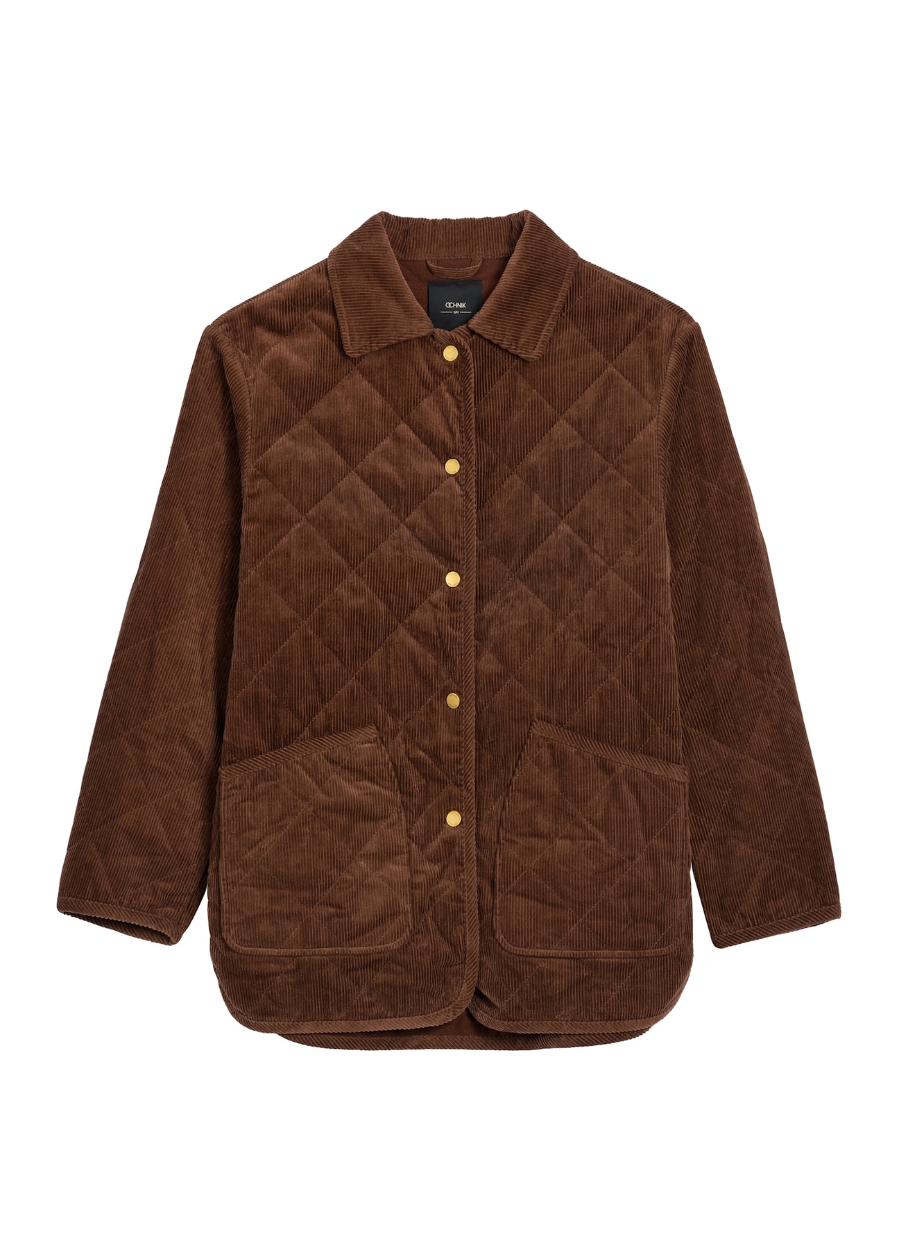 Brown women's jacket with collar KURDT-0696-1H(Z26), front product view on white background.
